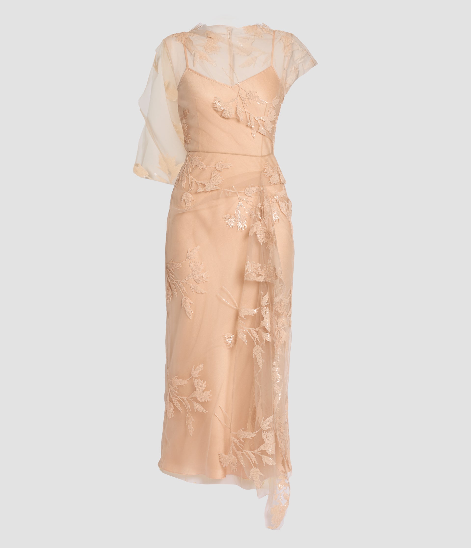 Floral Sequined Tulle Midi Dress