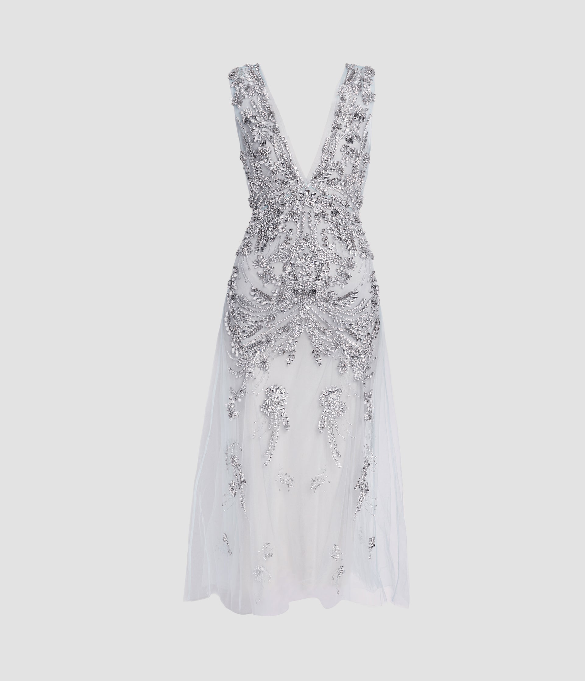 Embroidered Tulle Sleeveless Midi Dress