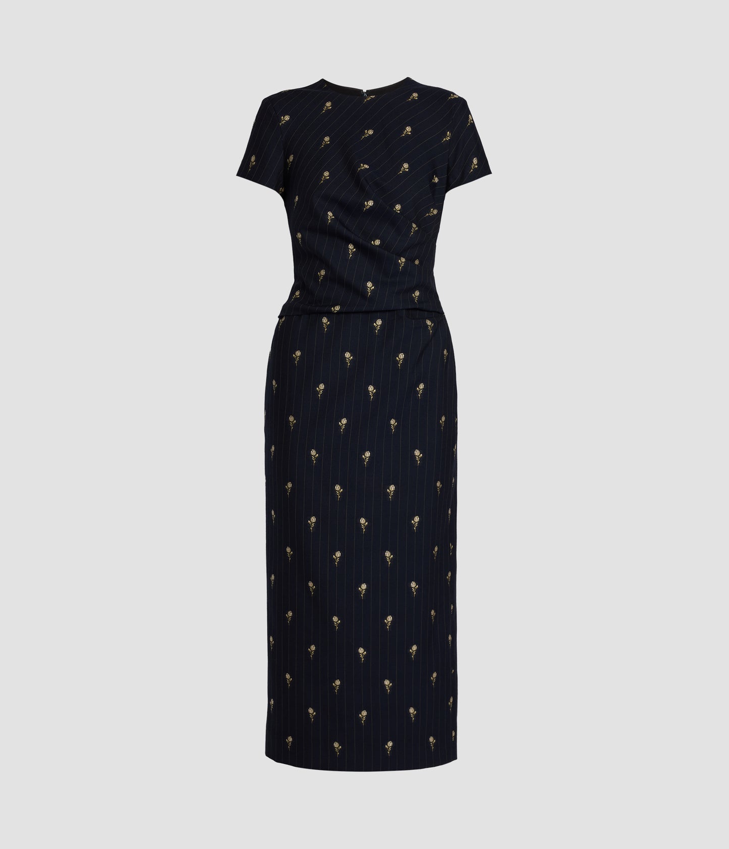Pinstripe Cap Sleeve Midi Dress
