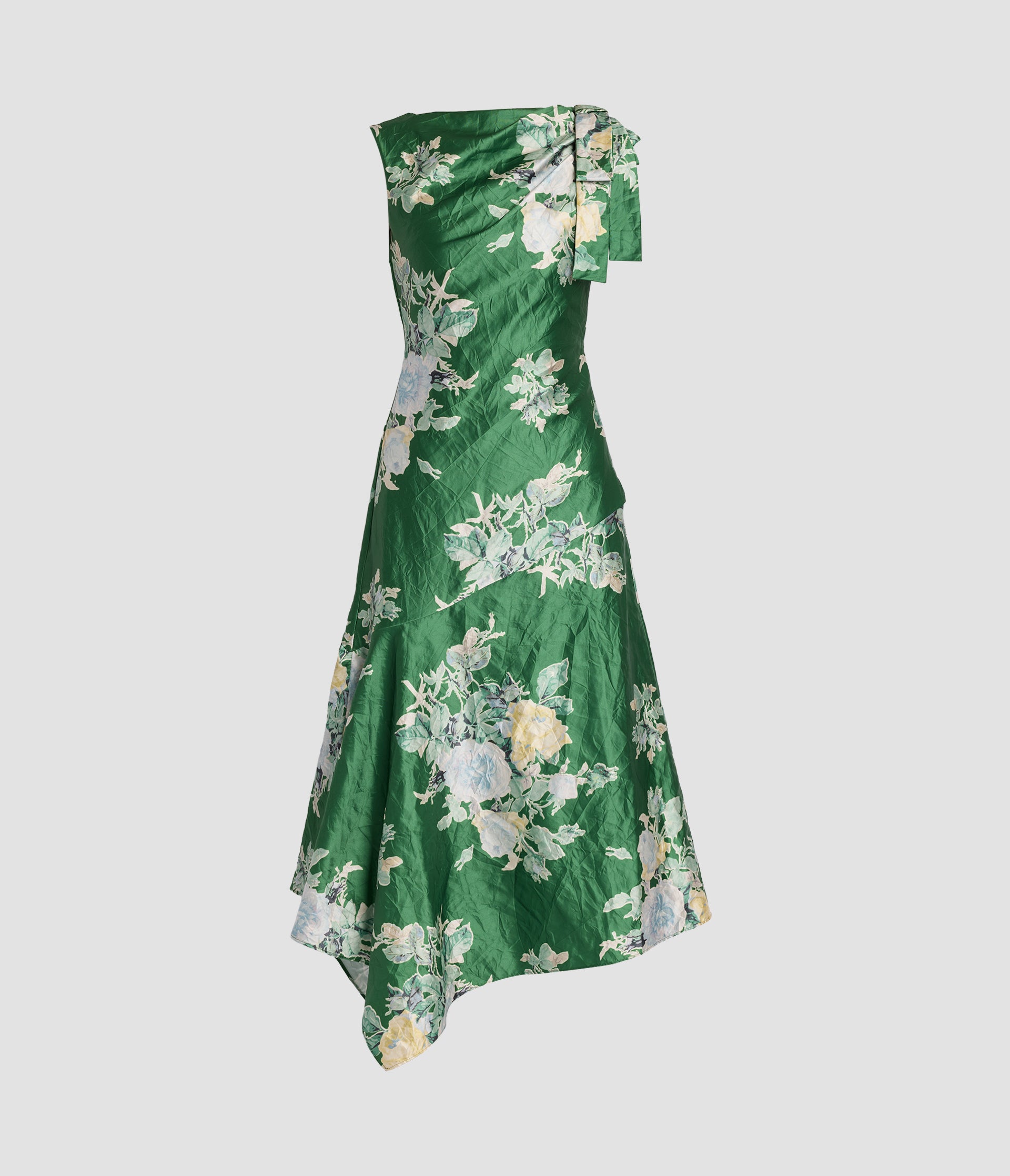 Floral Print Textured Satin Midi Dress