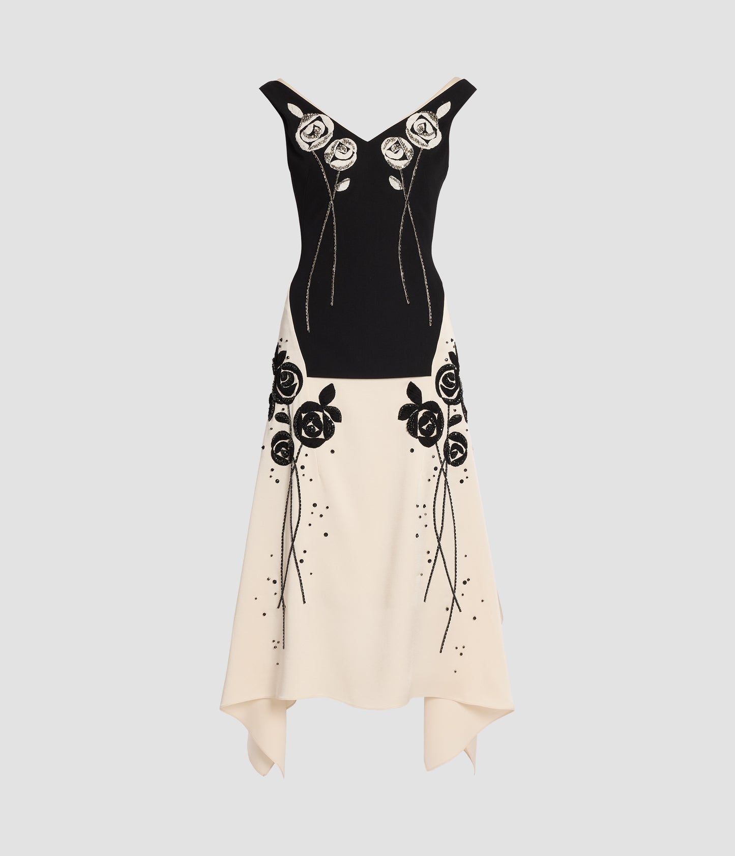 Embroidered Grain De Poudre Sleeveless Midi Dress