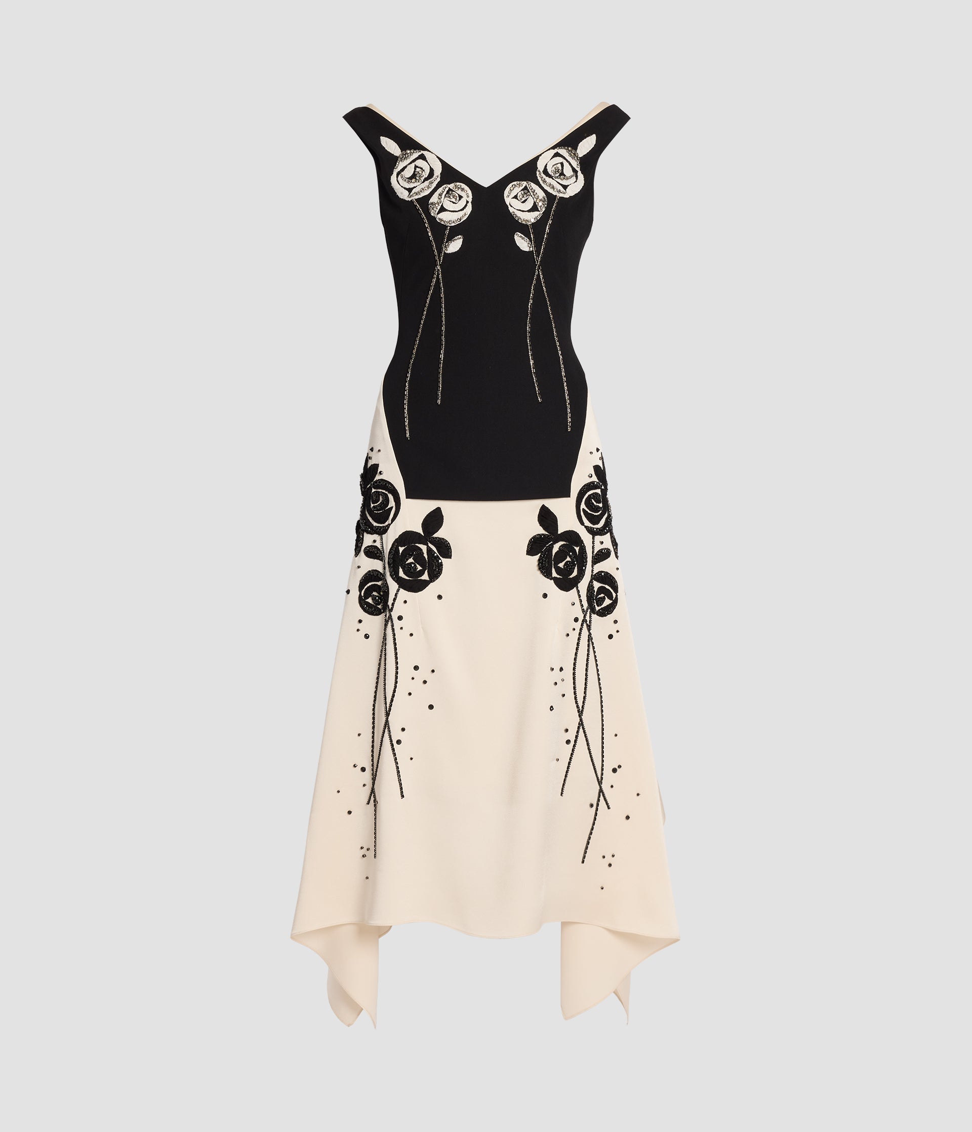 Embroidered Grain De Poudre Sleeveless Midi Dress