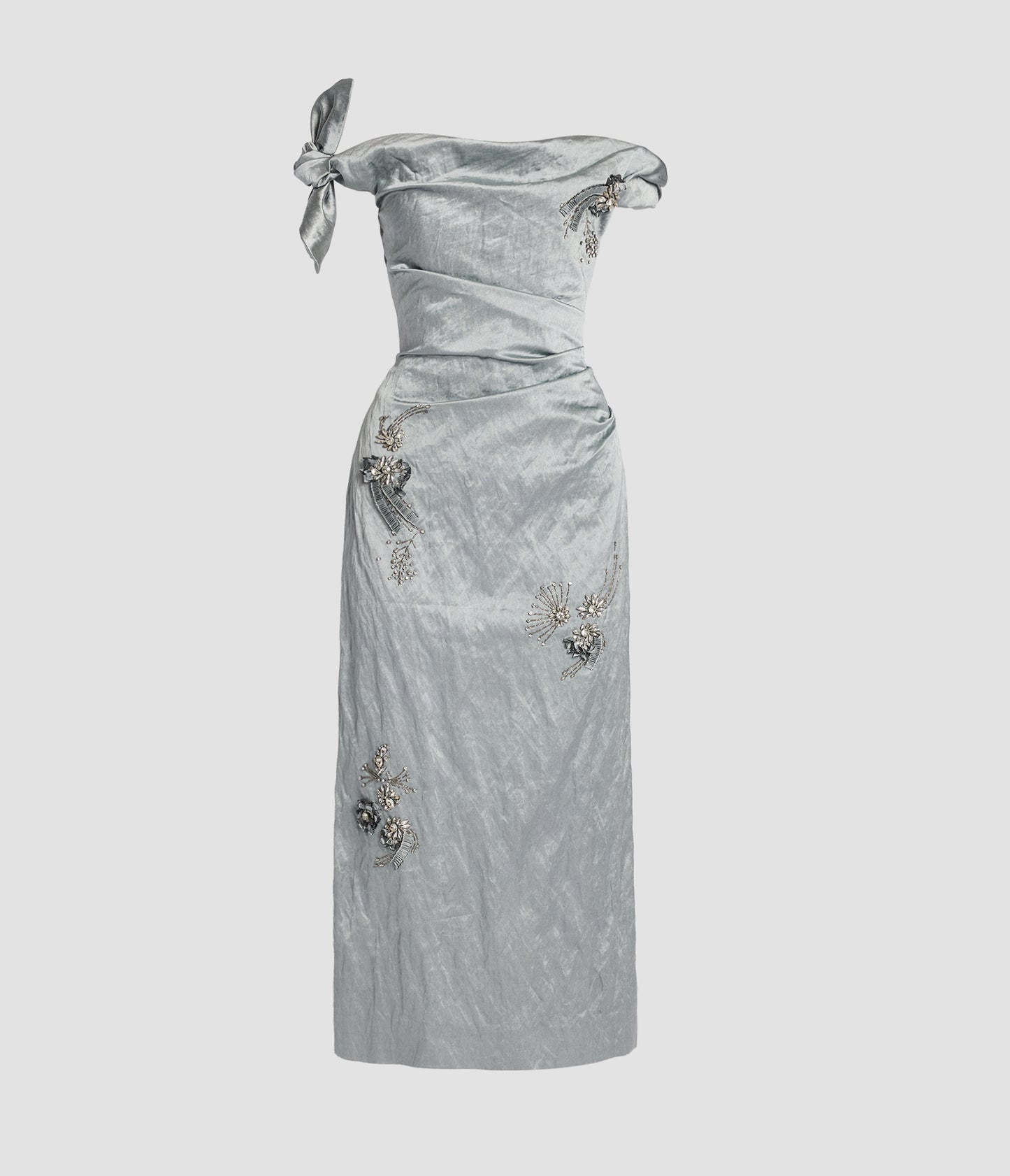 Embroidered Textured Satin Midi Dress