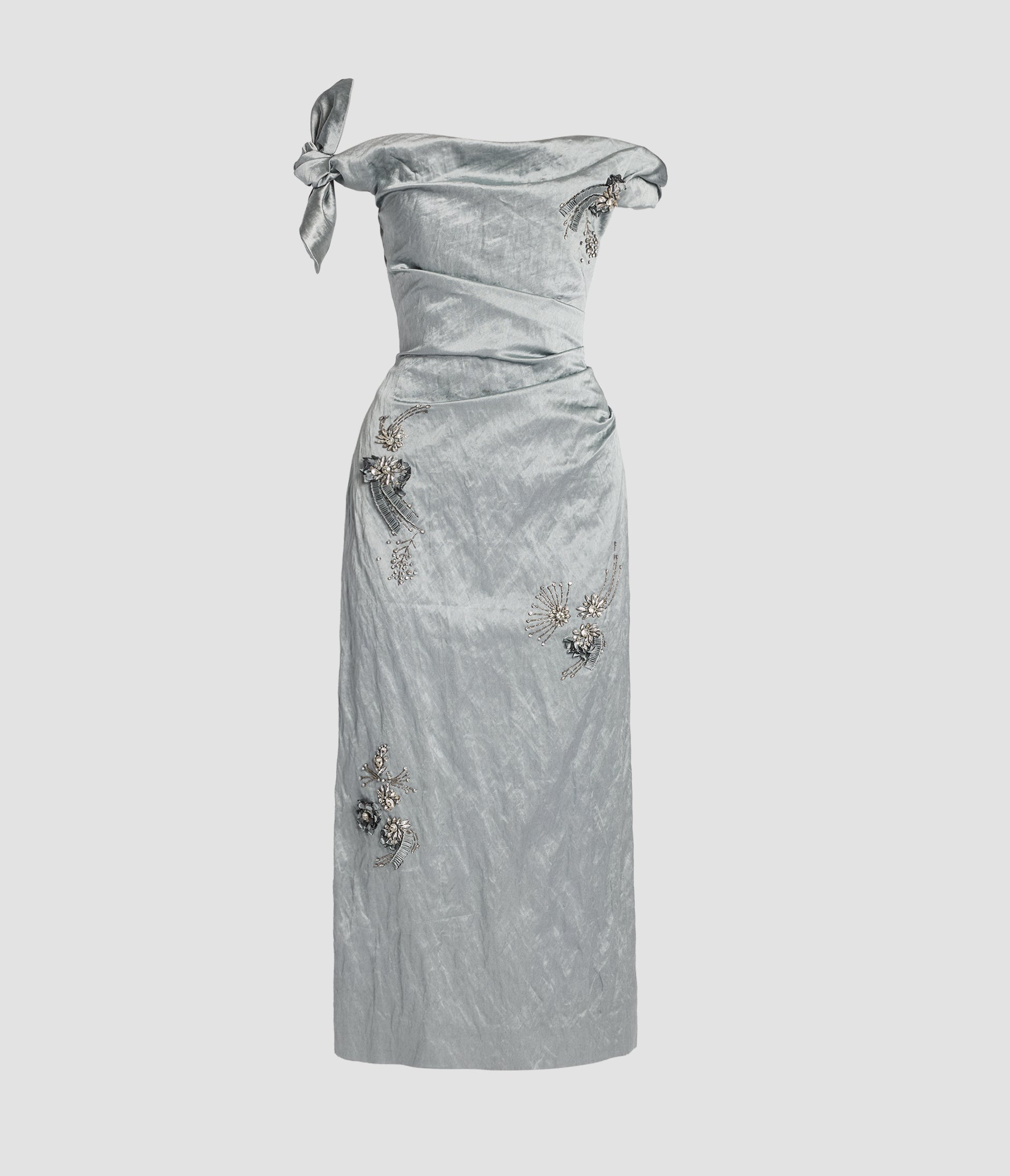 Embroidered Textured Satin Midi Dress