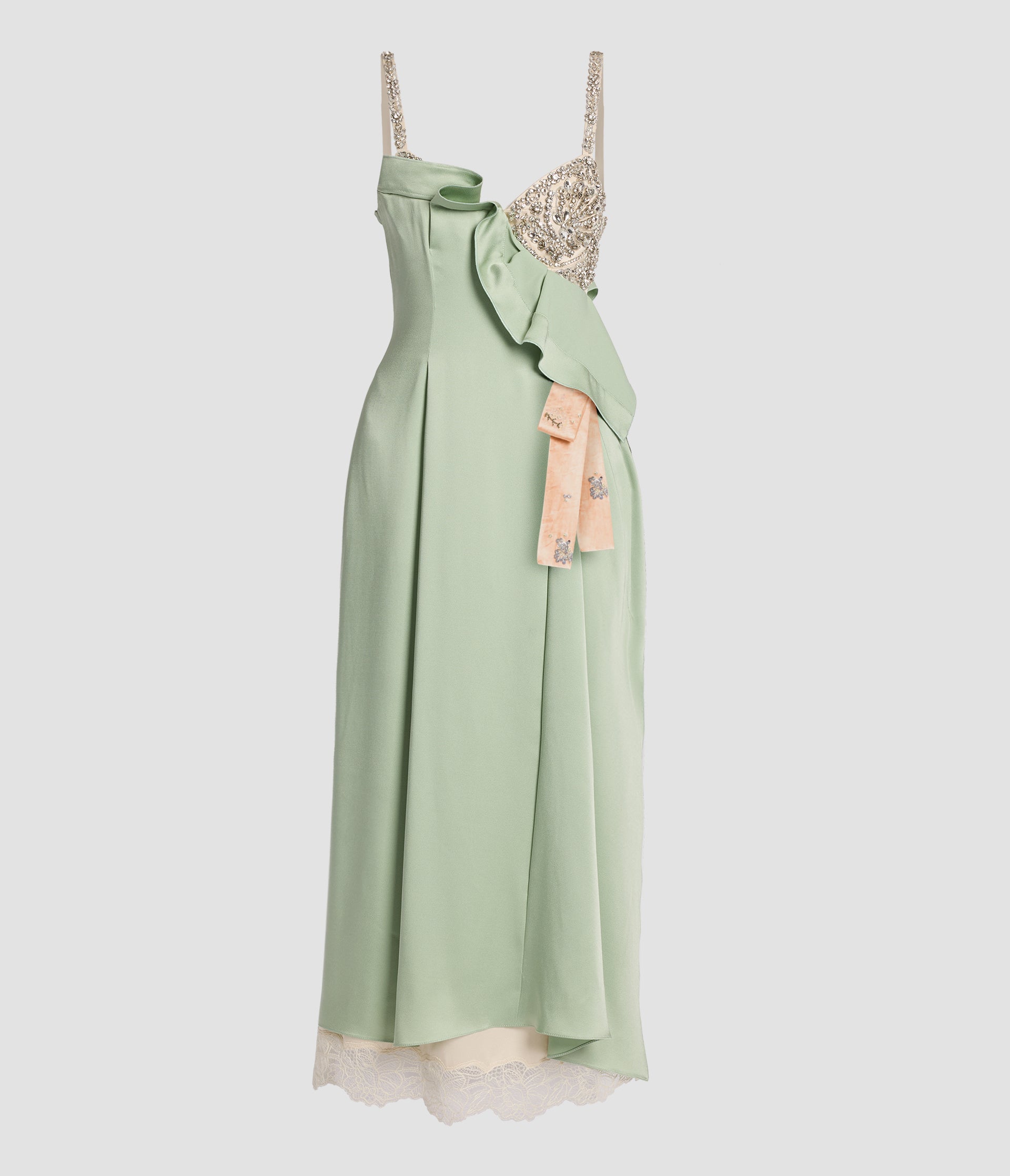 Embroidered Satin Cady Sleeveless Midi Dress