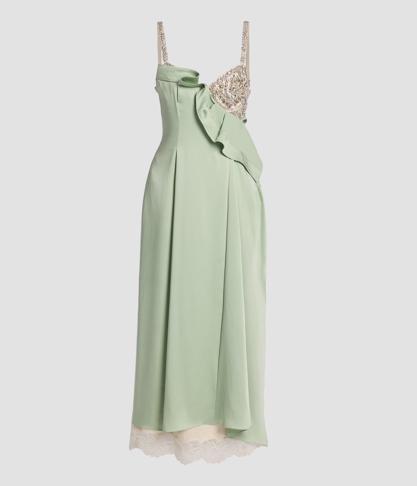 Embroidered Satin Cady Sleeveless Midi Dress