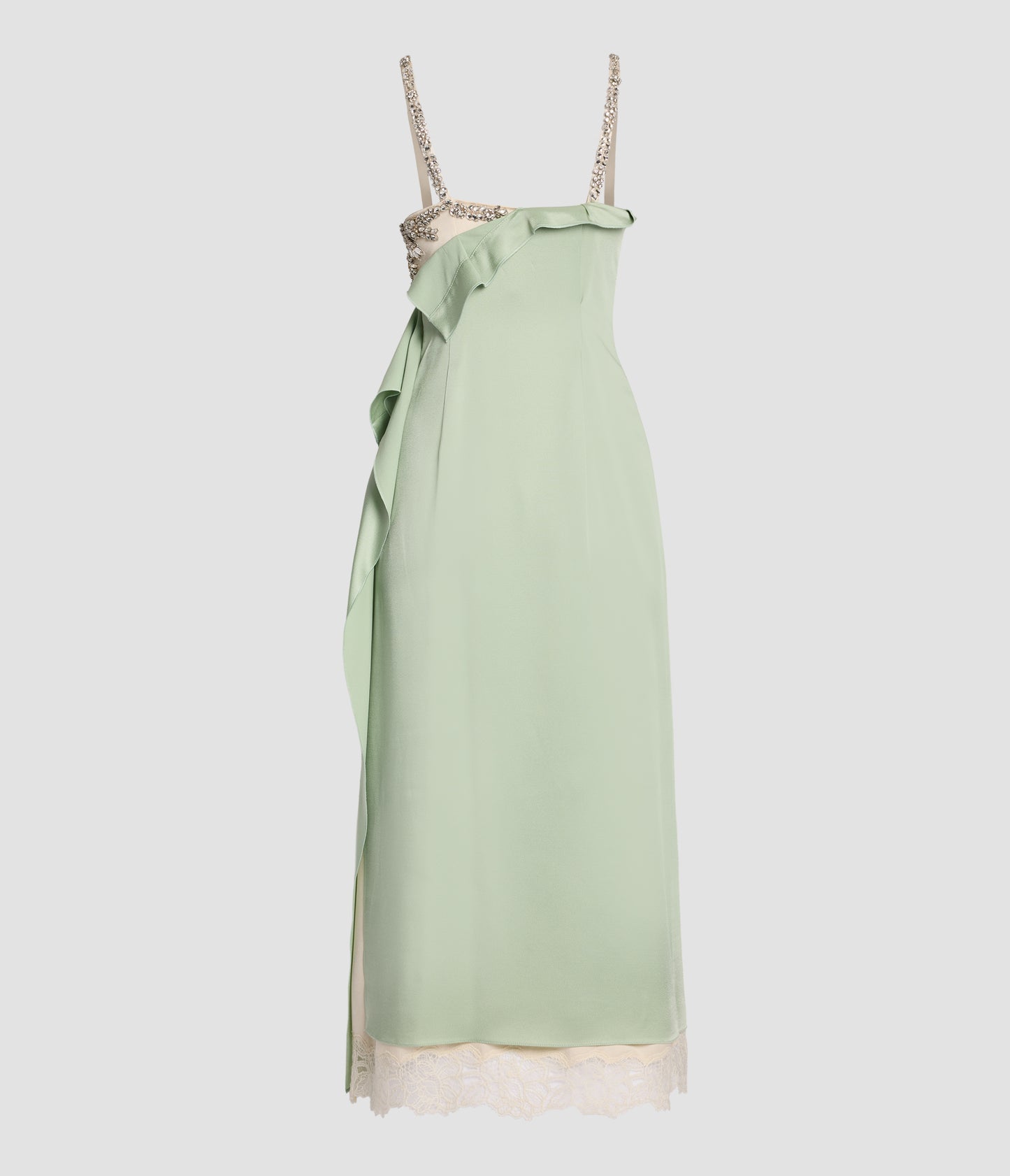 Embroidered Satin Cady Sleeveless Midi Dress