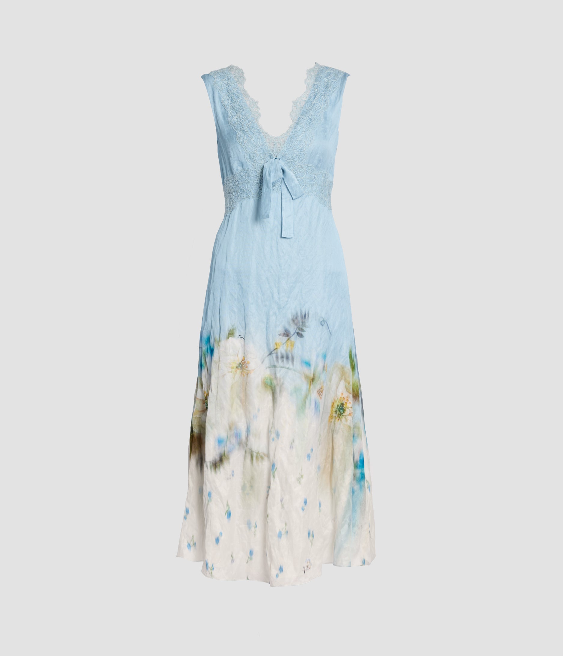 Floral Print Crushed Satin Midi Dress