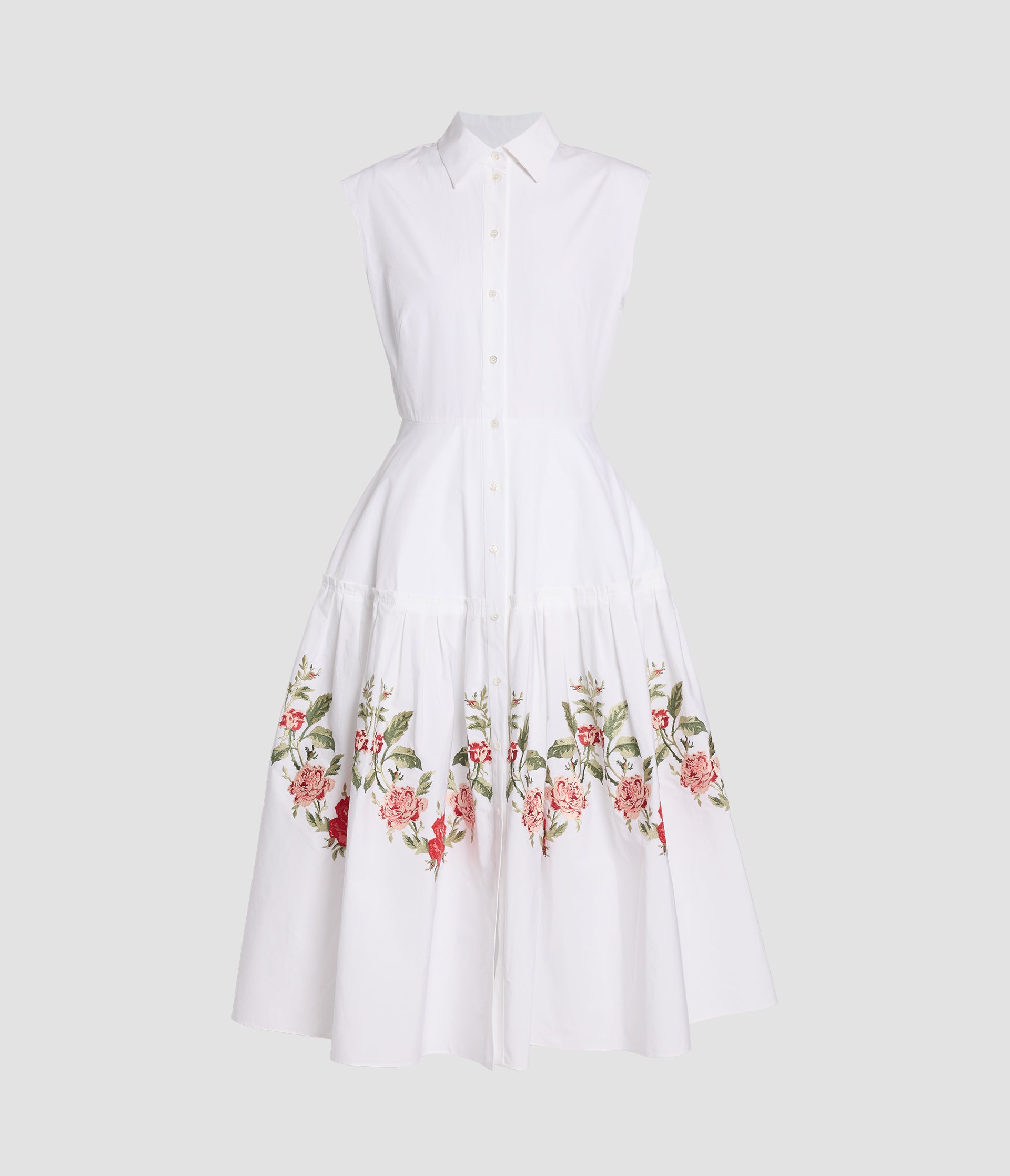 Embroidered Cotton Poplin Sleeveless Midi Dress