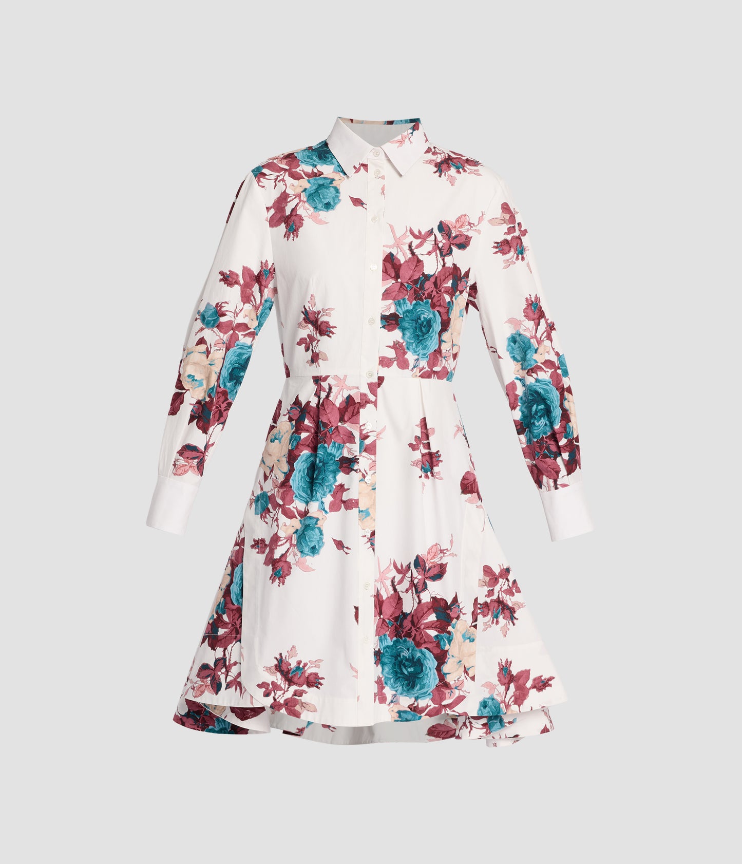 Floral Print Cotton Poplin Mini Shirt Dress