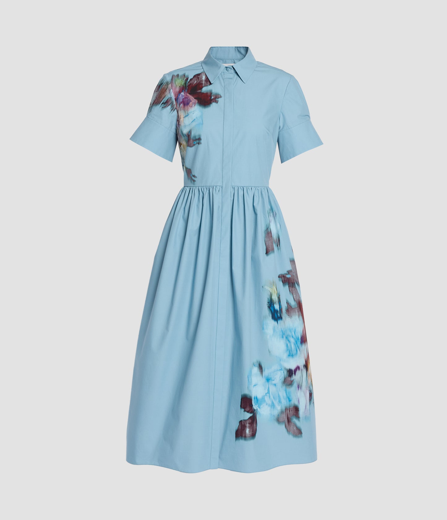 Floral Cotton Poplin Short Sleeve Midi Shirt Dress
