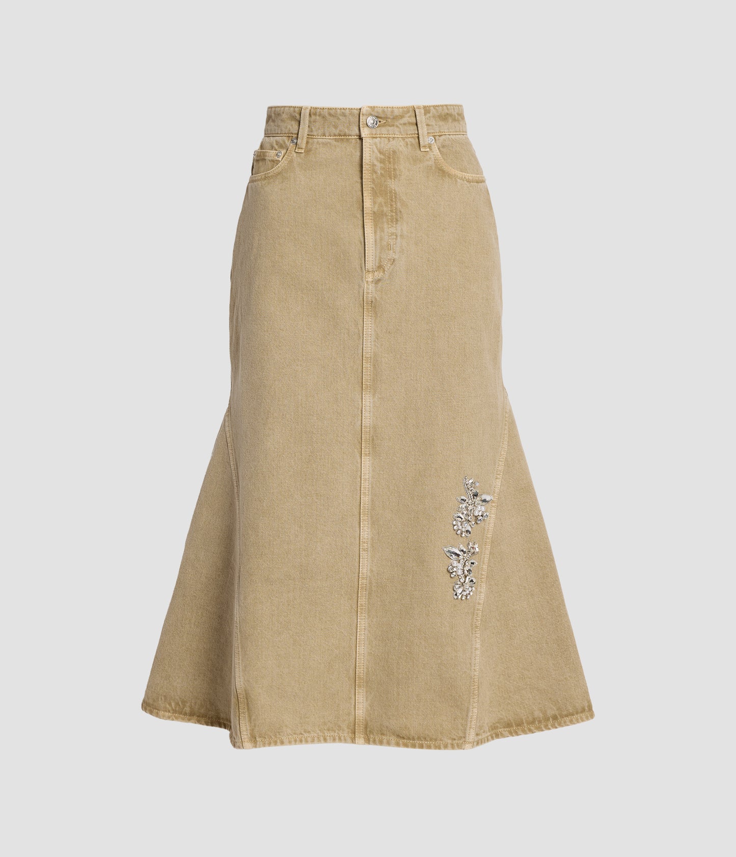 Embroidered Denim A  Line Skirt