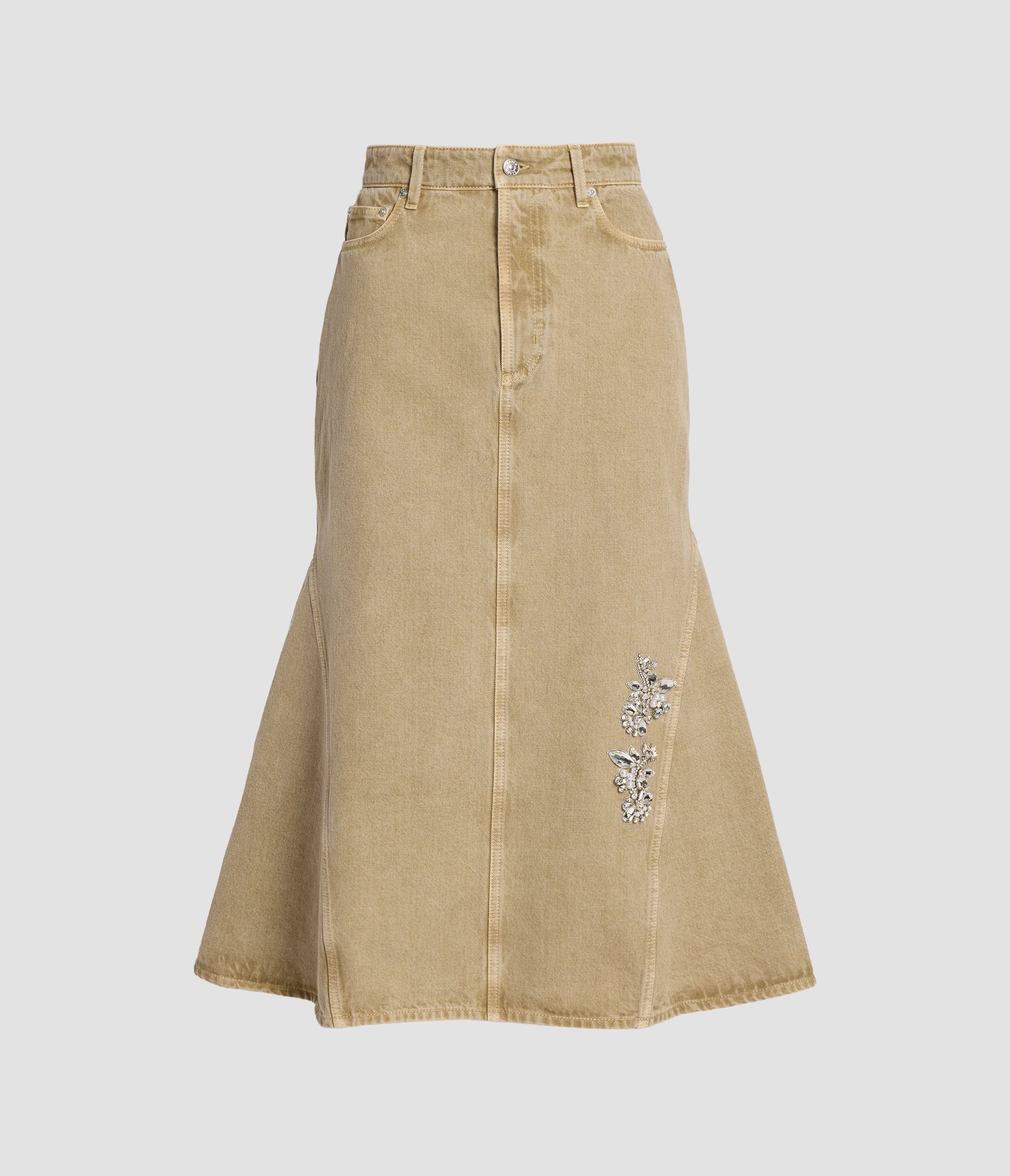 Embroidered Denim A  Line Skirt