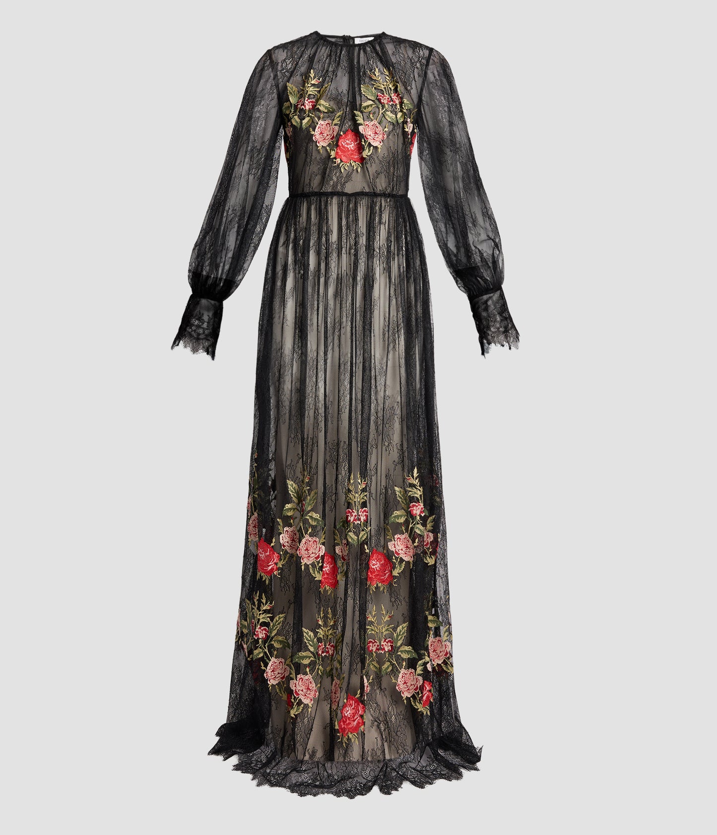Embroidered Floral Lace Long Sleeve Gown
