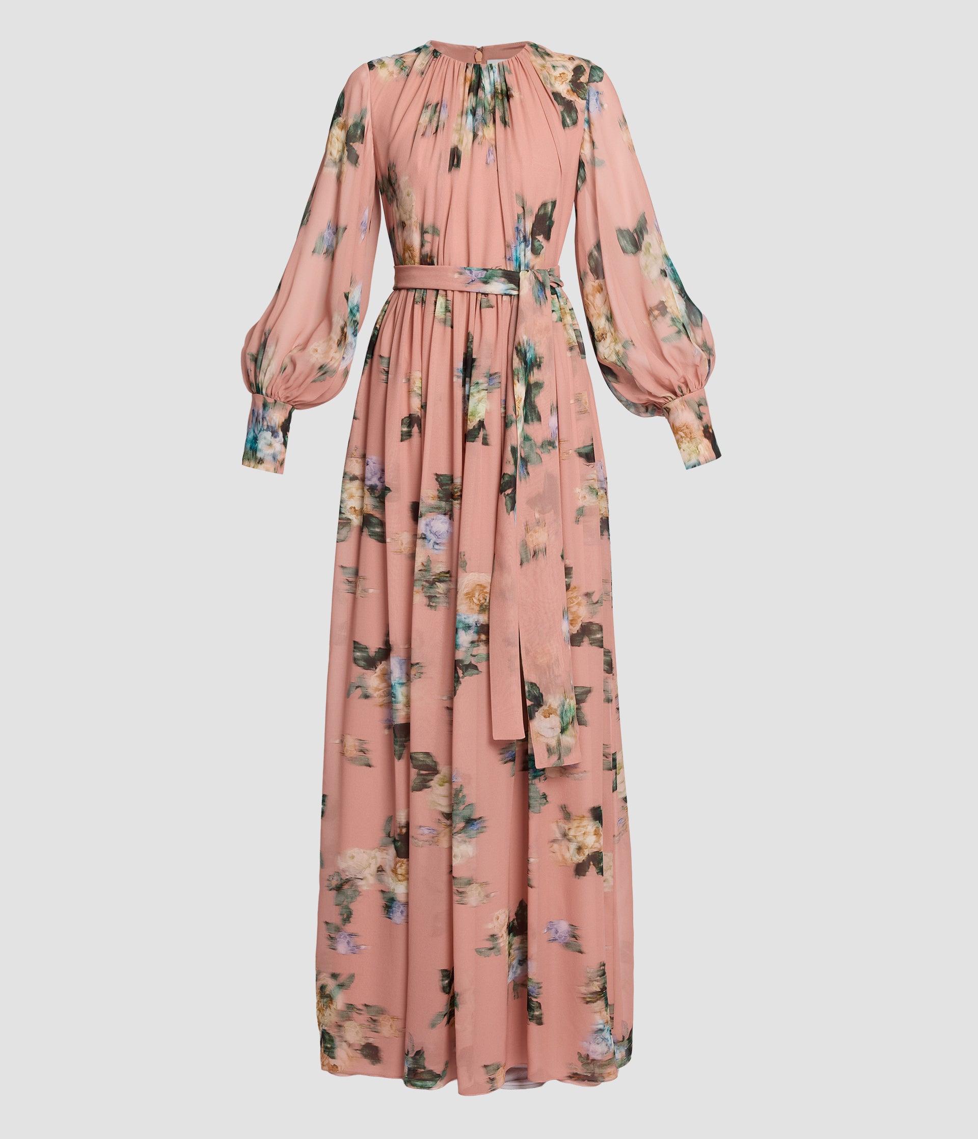Floral Silk Voile Long Sleeve Gown
