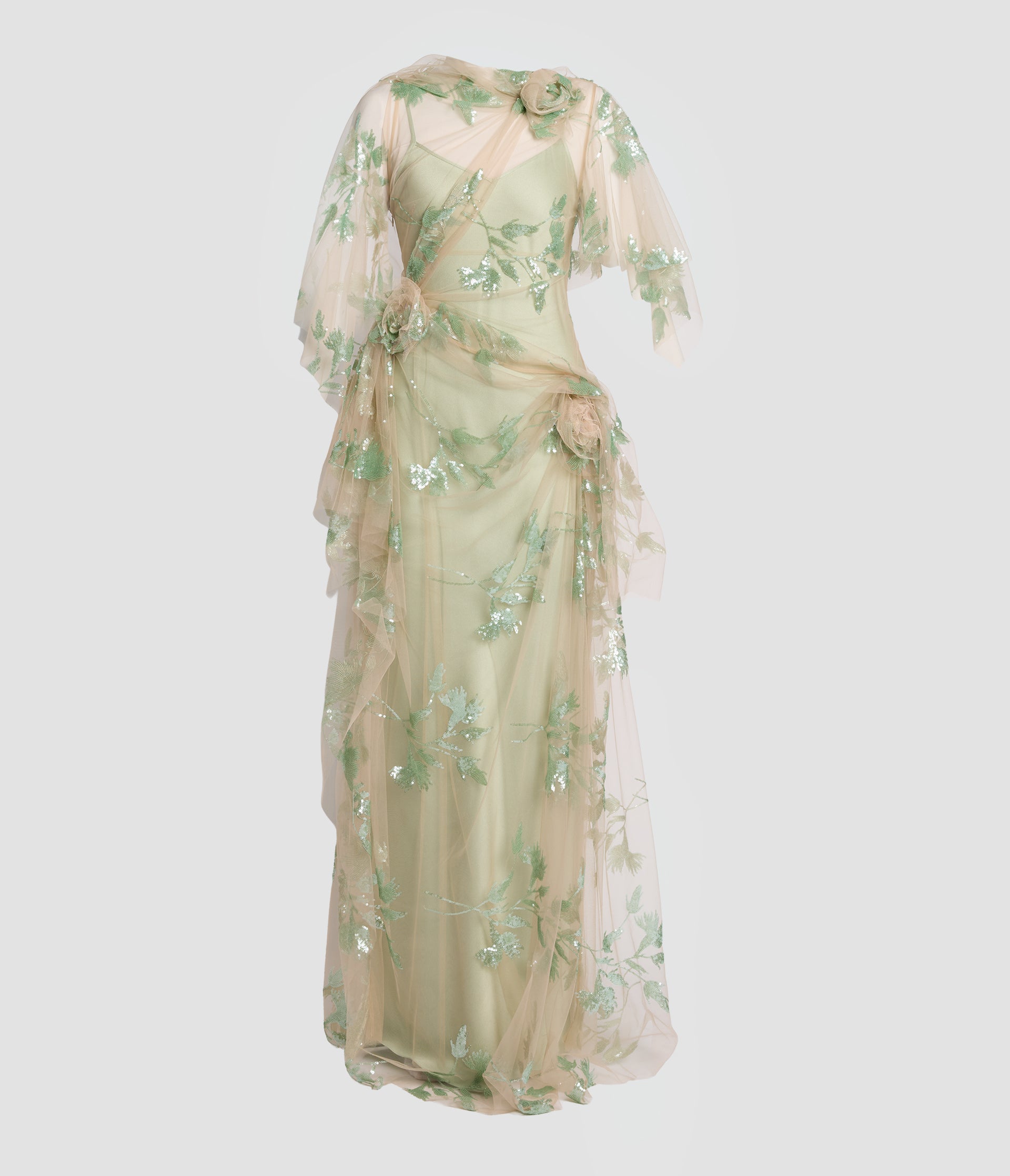 Sequin Flower Tulle Gown