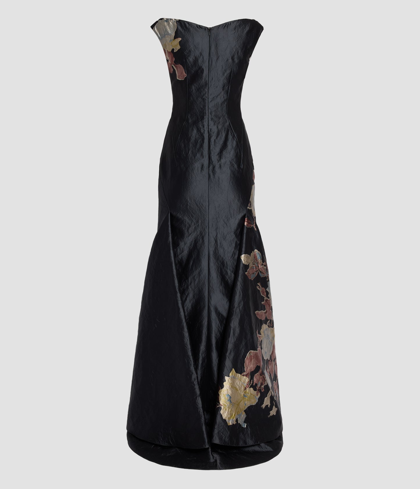 Floral Textured Satin Sleeveless Gown