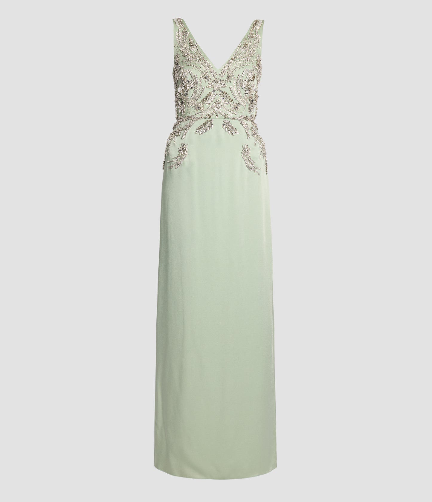 Embroidered Satin Sleeveless Gown