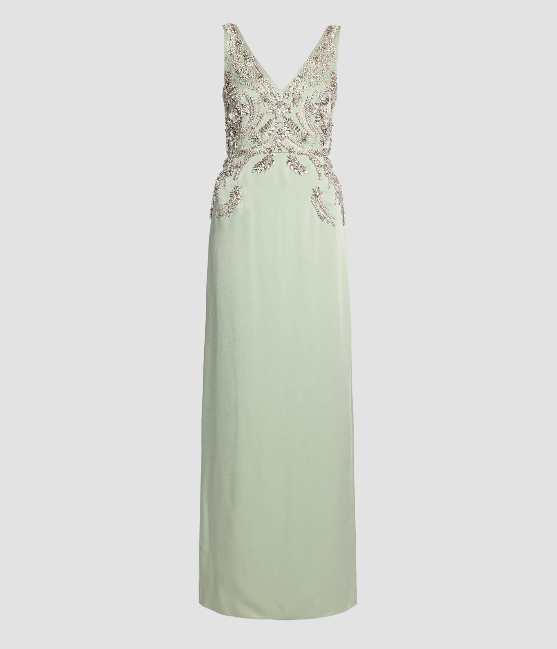 Embroidered Satin Sleeveless Gown