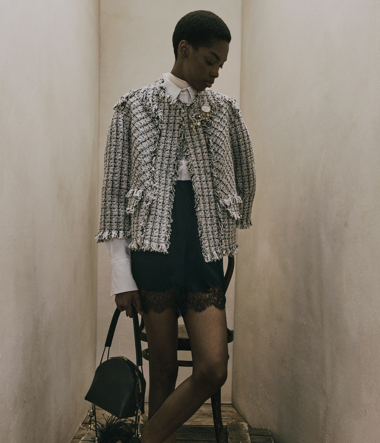 Checked Tweed Single Breasted Jacket