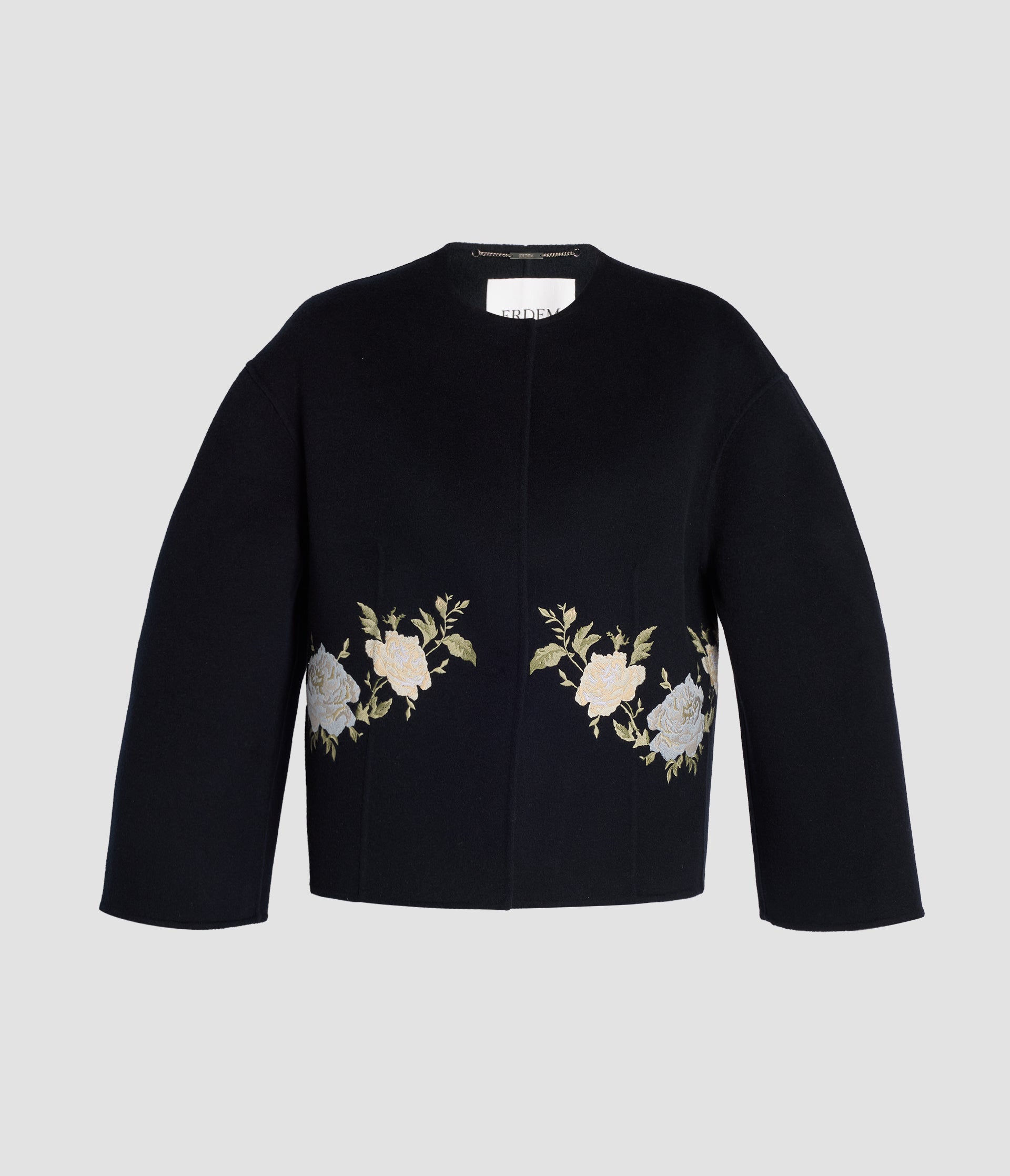 Embroidered Double Face Wool Cropped Jacket