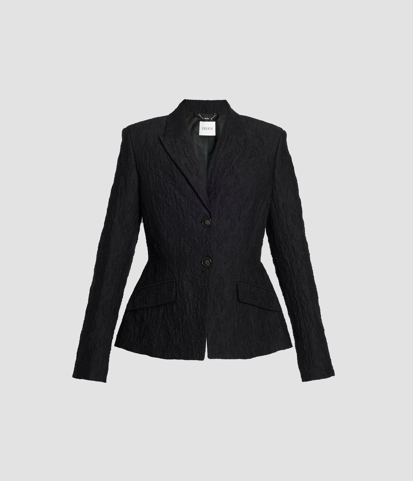 Floral Appliqué Cotton Cloque Fitted Blazer