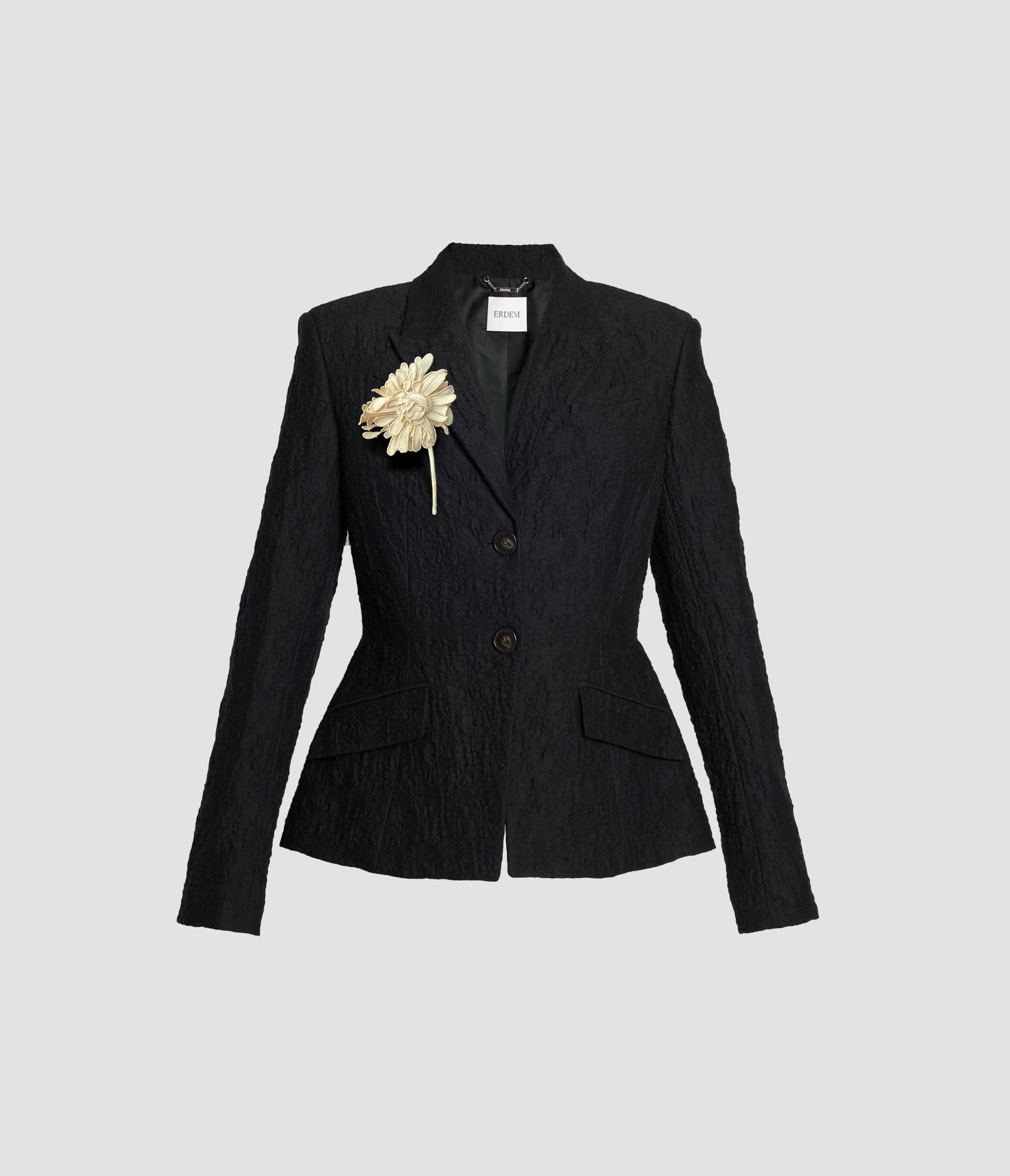Floral Appliqué Cotton Cloque Fitted Blazer