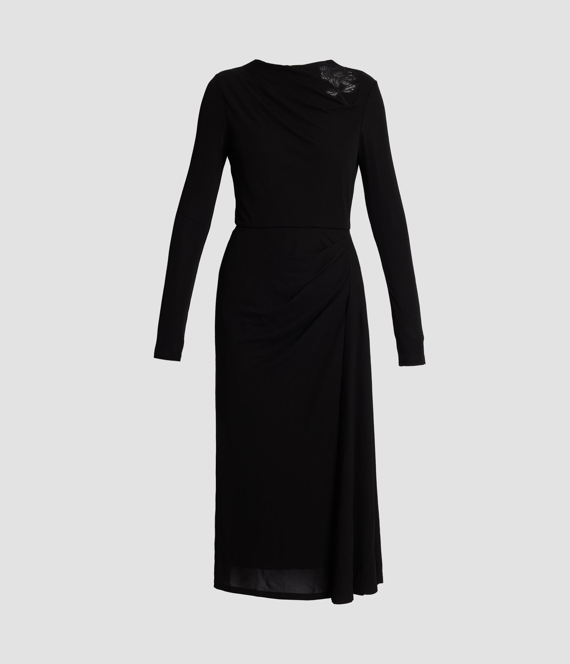 Embroidered Jersey Long Sleeve Midi Dress