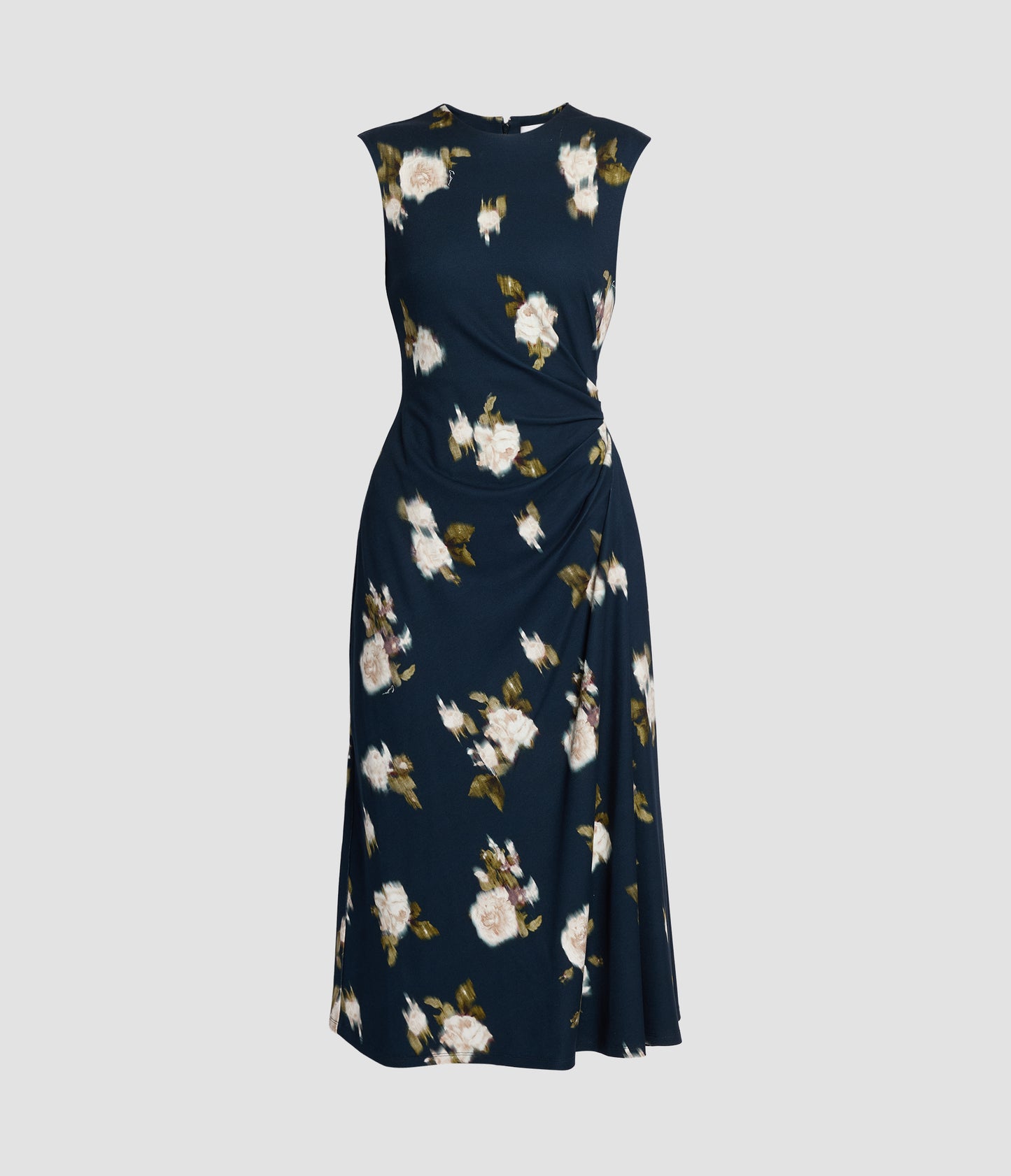 Floral Print Ponte Sleeveless Midi Dress