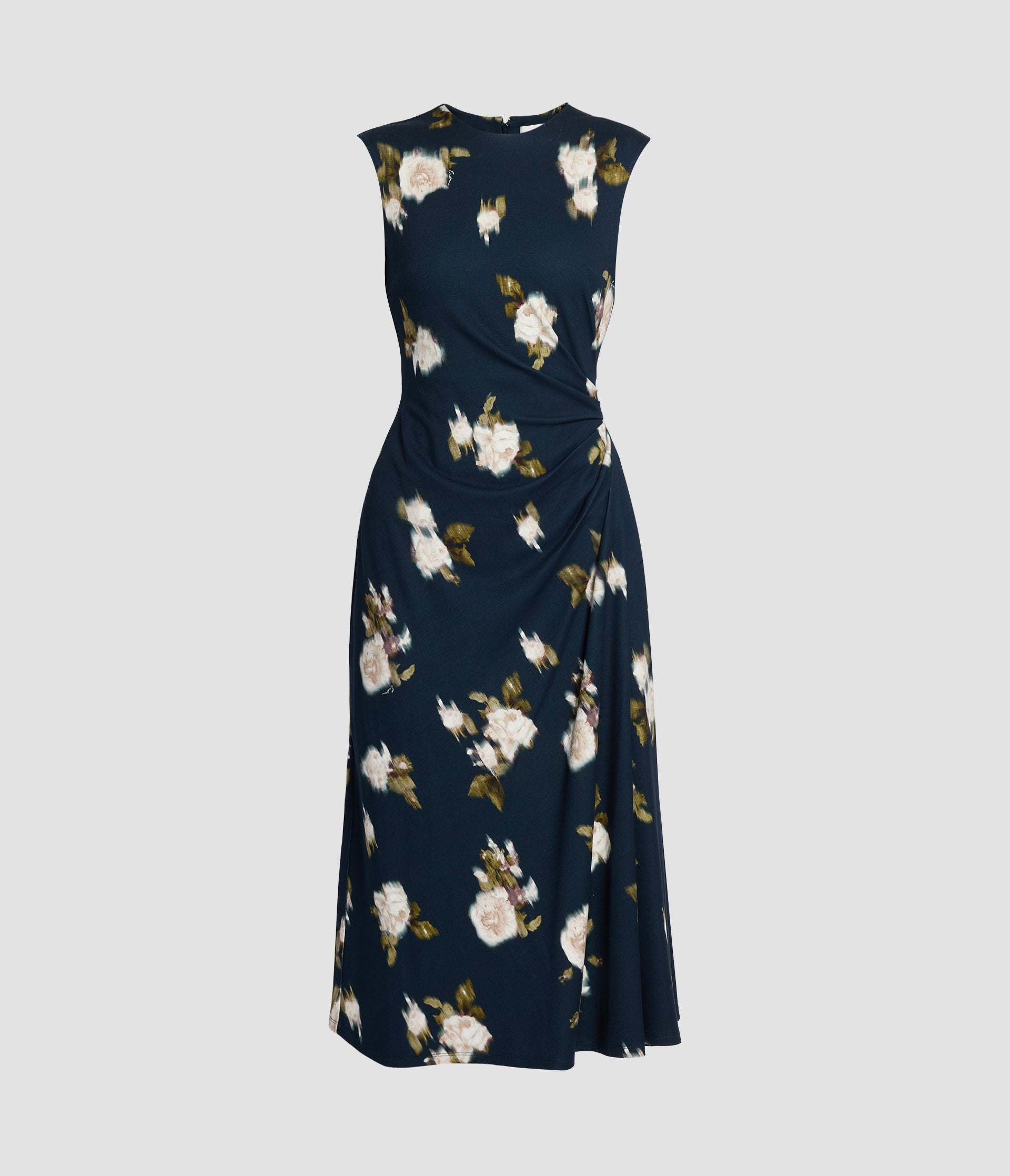 Floral Print Ponte Sleeveless Midi Dress
