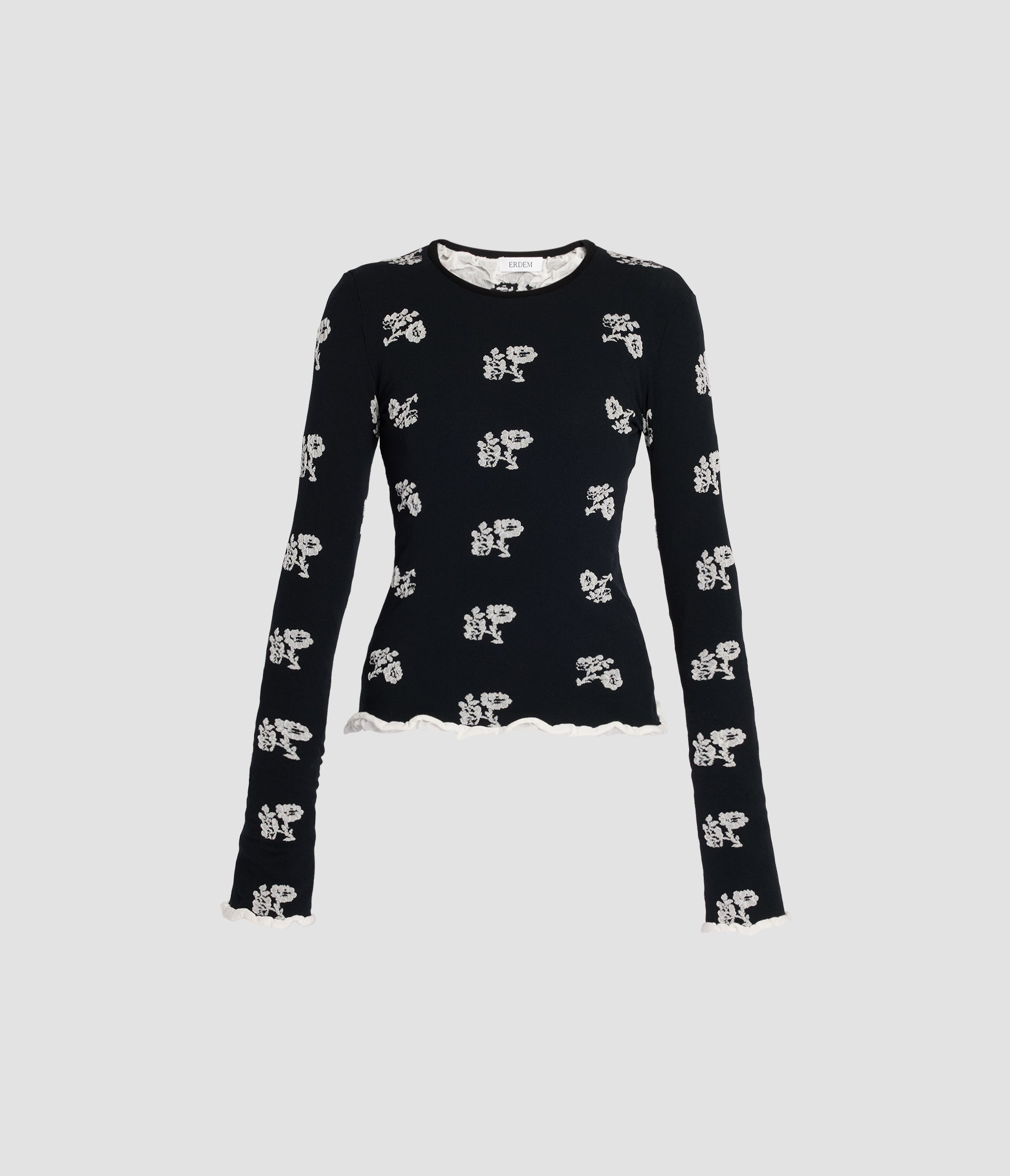 Floral Jacquard Long Sleeve Knit Top