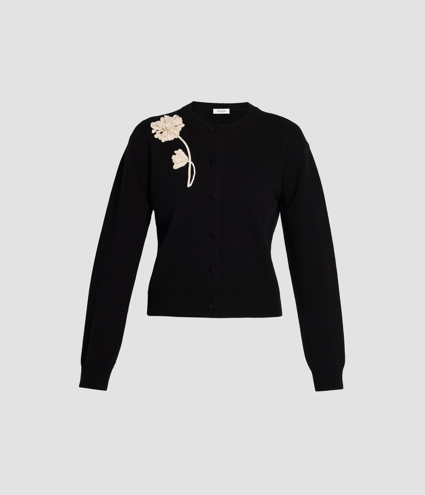 Floral Appliqué Merino Cashmere Cardigan