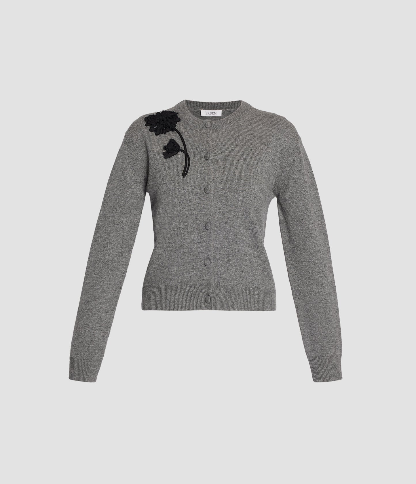 Floral Appliqué Merino Cashmere Cardigan
