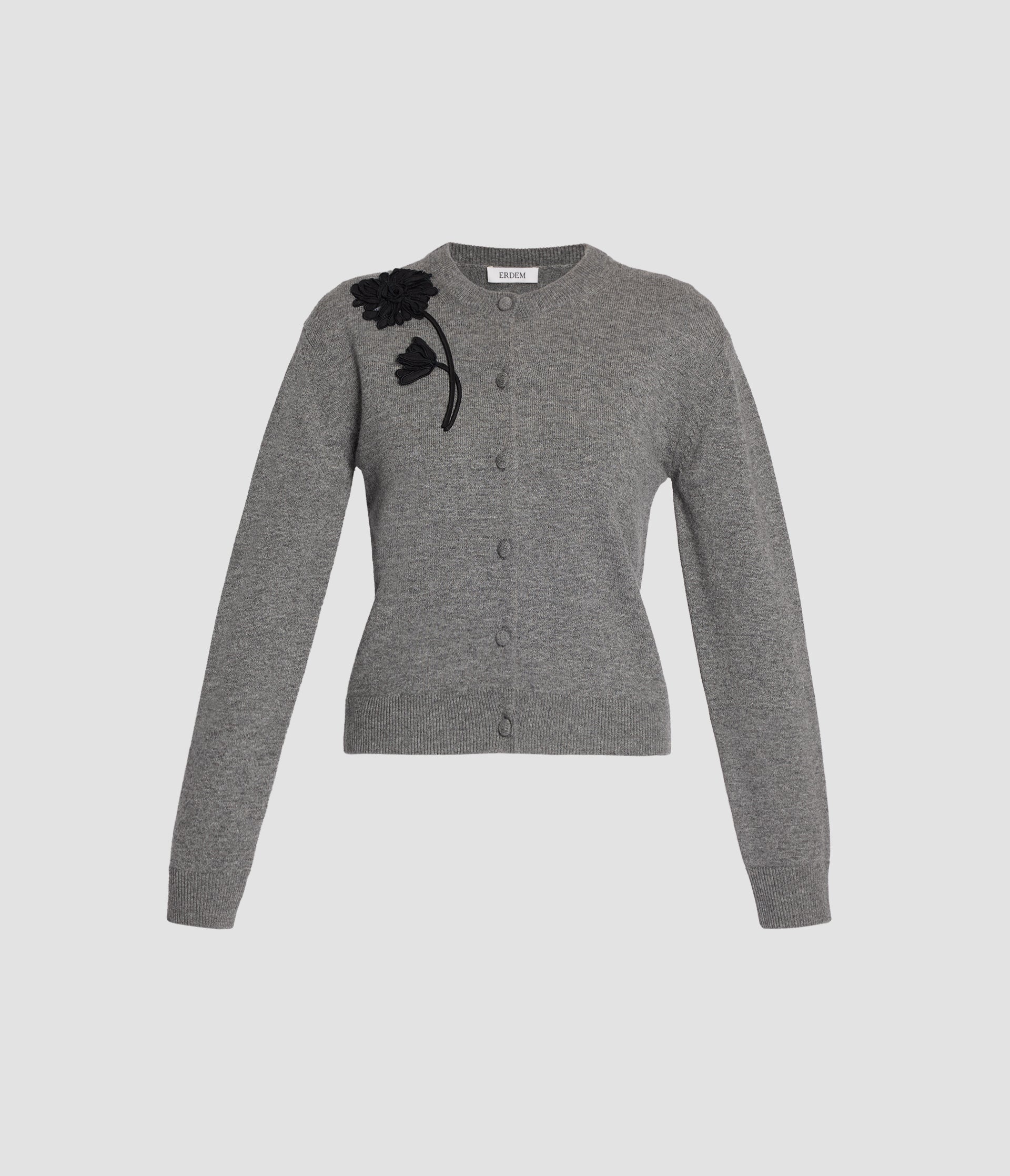 Floral Appliqué Merino Cashmere Cardigan