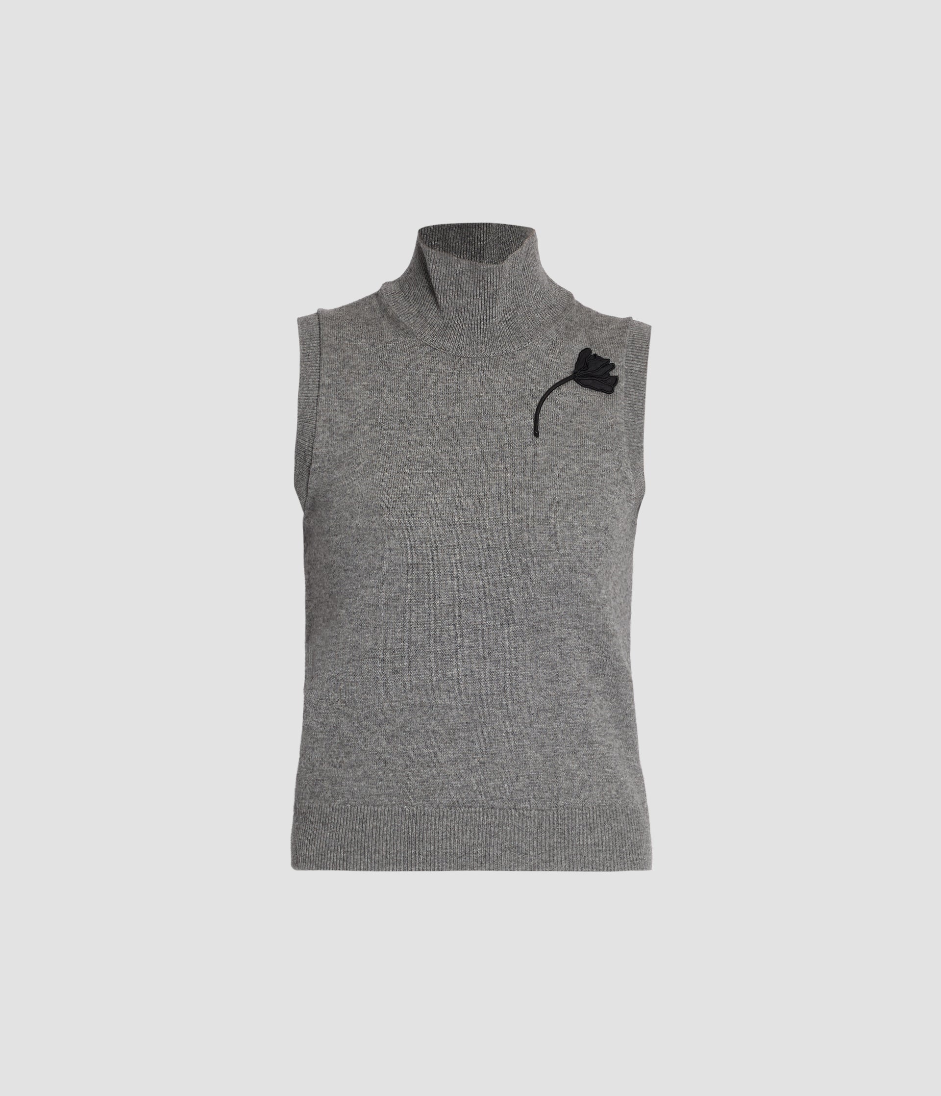 Floral Appliqué Merino Cashmere Sleeveless Top