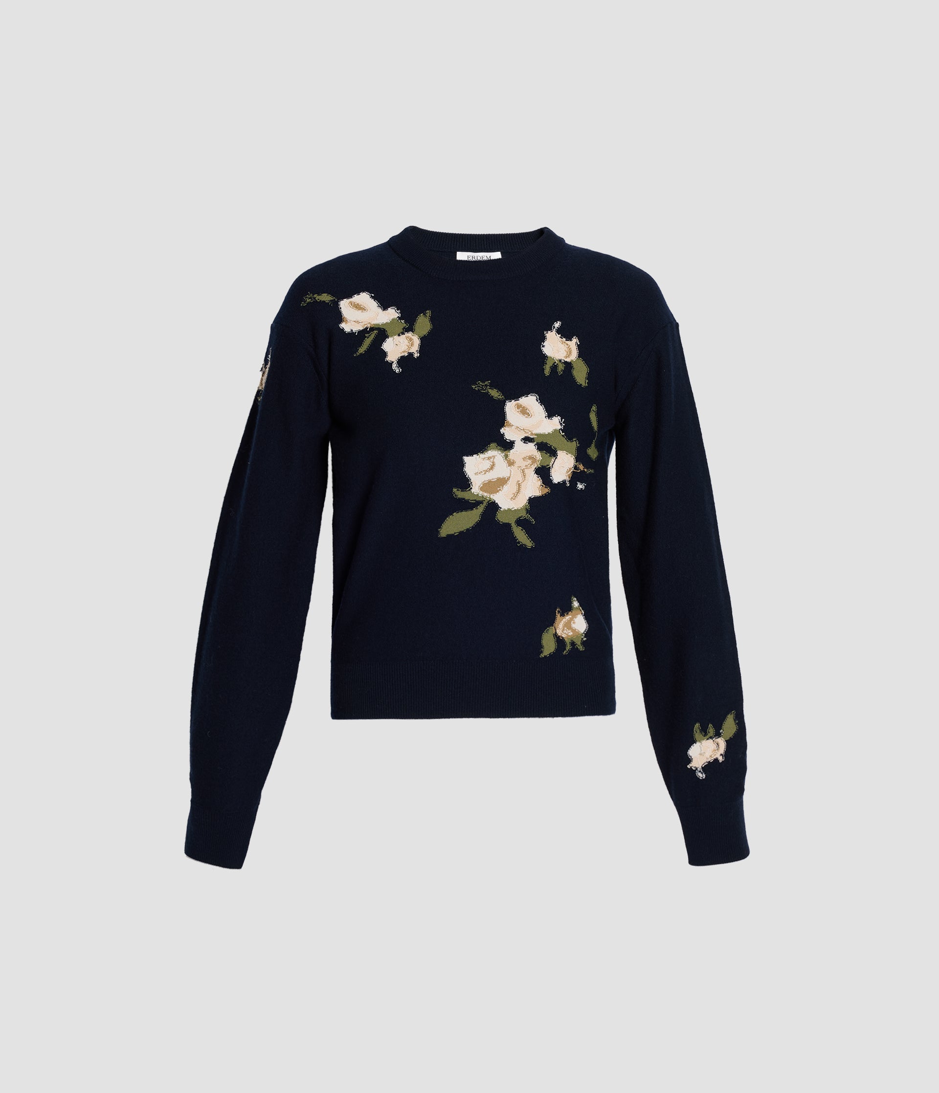 Floral Merino Intarsia Long Sleeve Knit Top