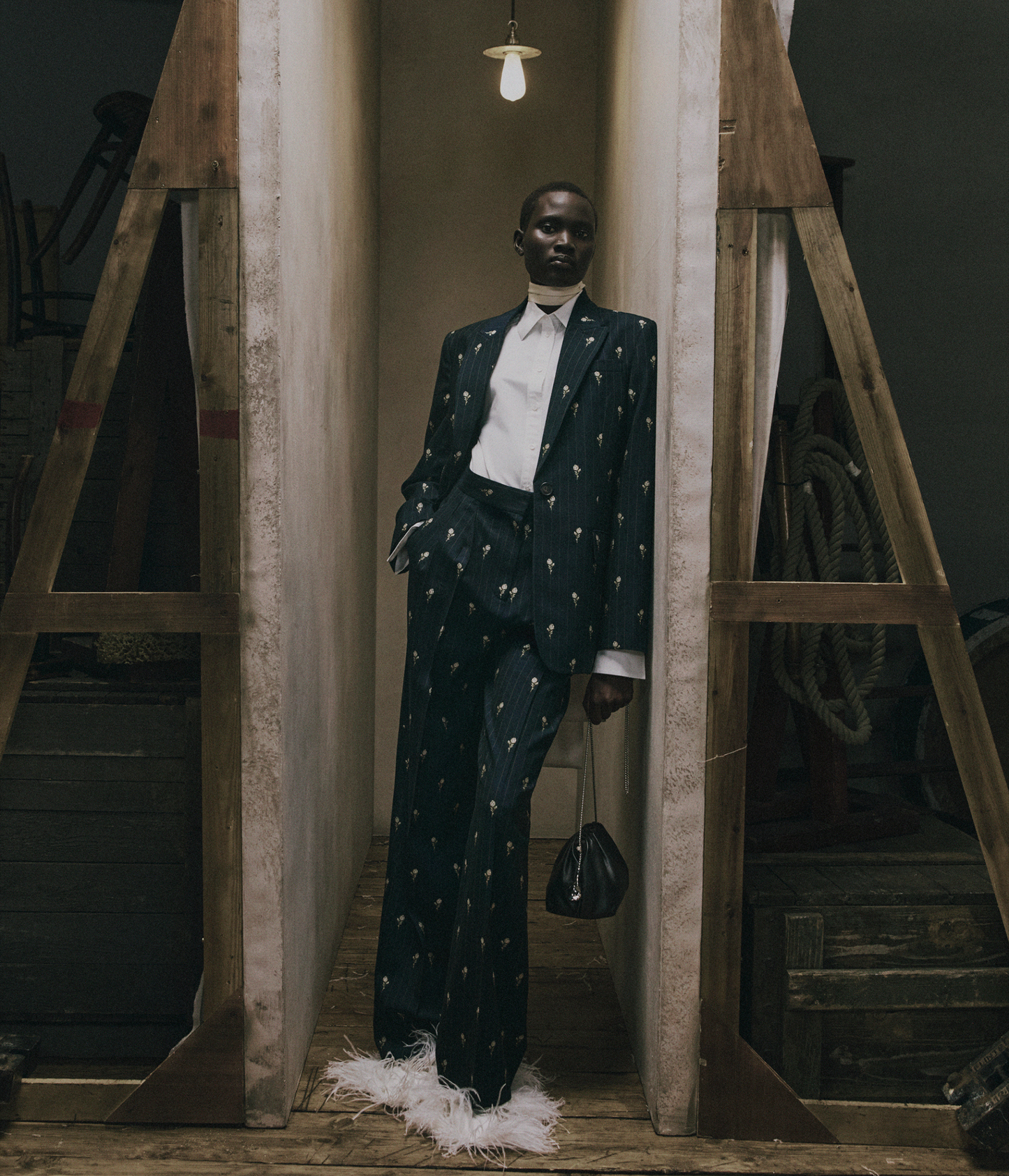 Floral Pinstripe Single Breasted Fitted Blazer