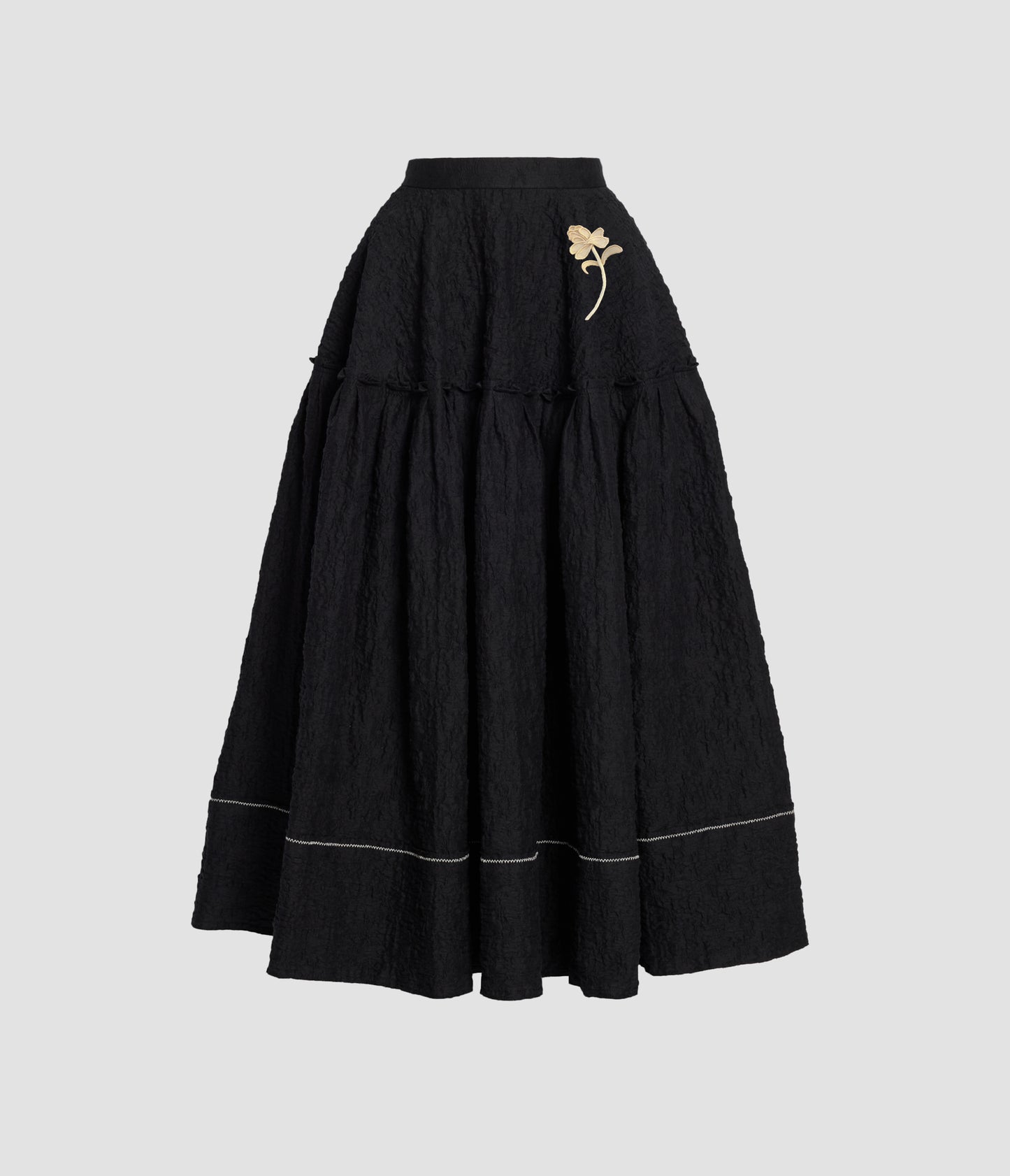 Embroidered Cotton Cloque Skirt