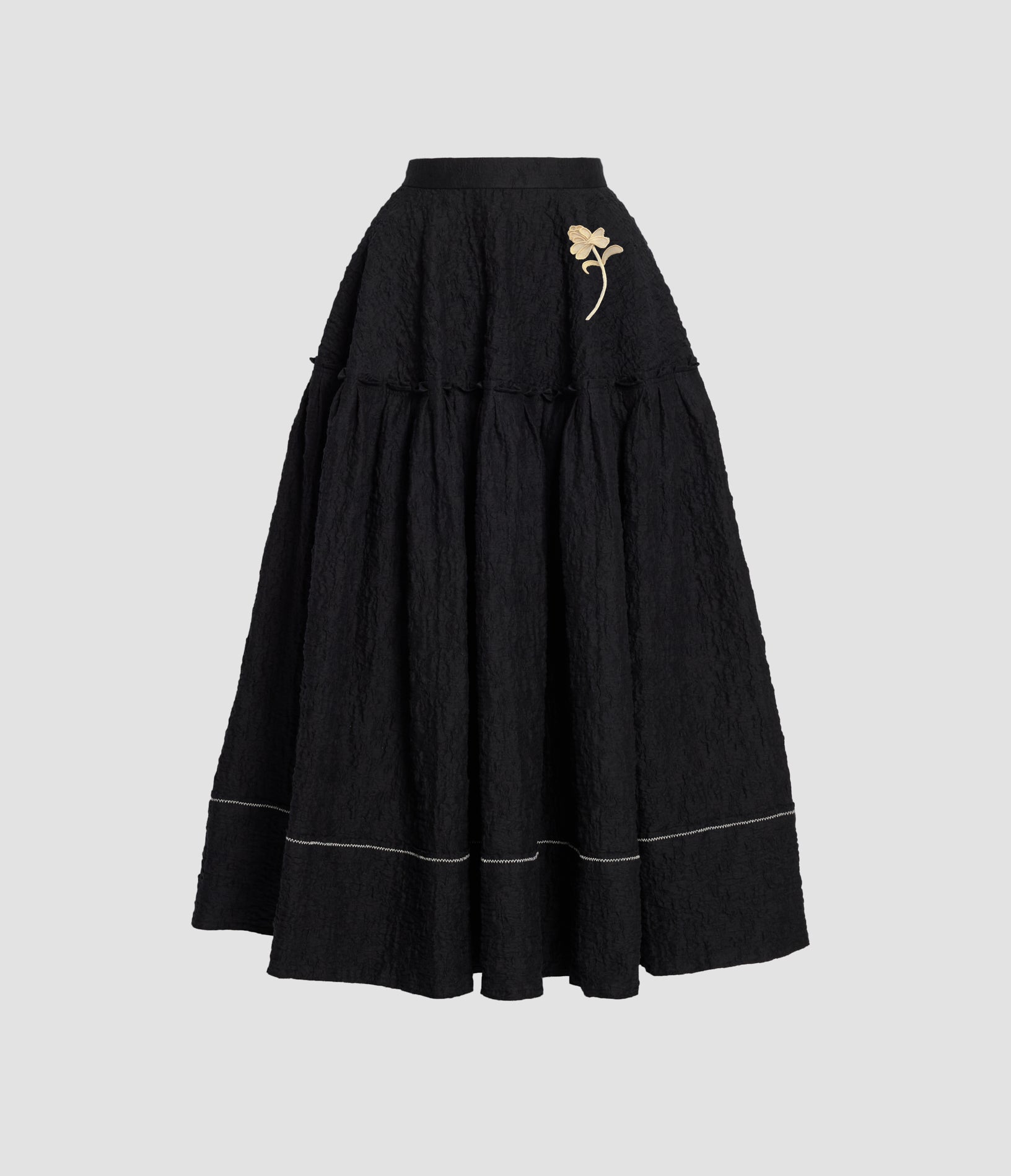 Embroidered Cotton Cloque Skirt