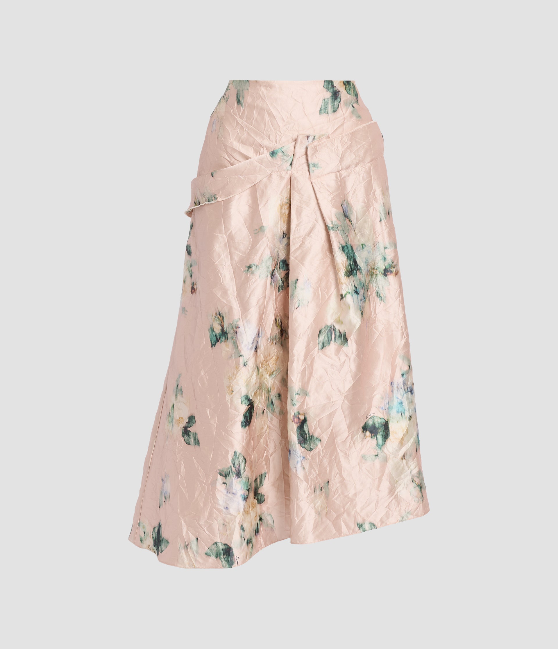 Floral Textured Satin Draped Midi Skirt