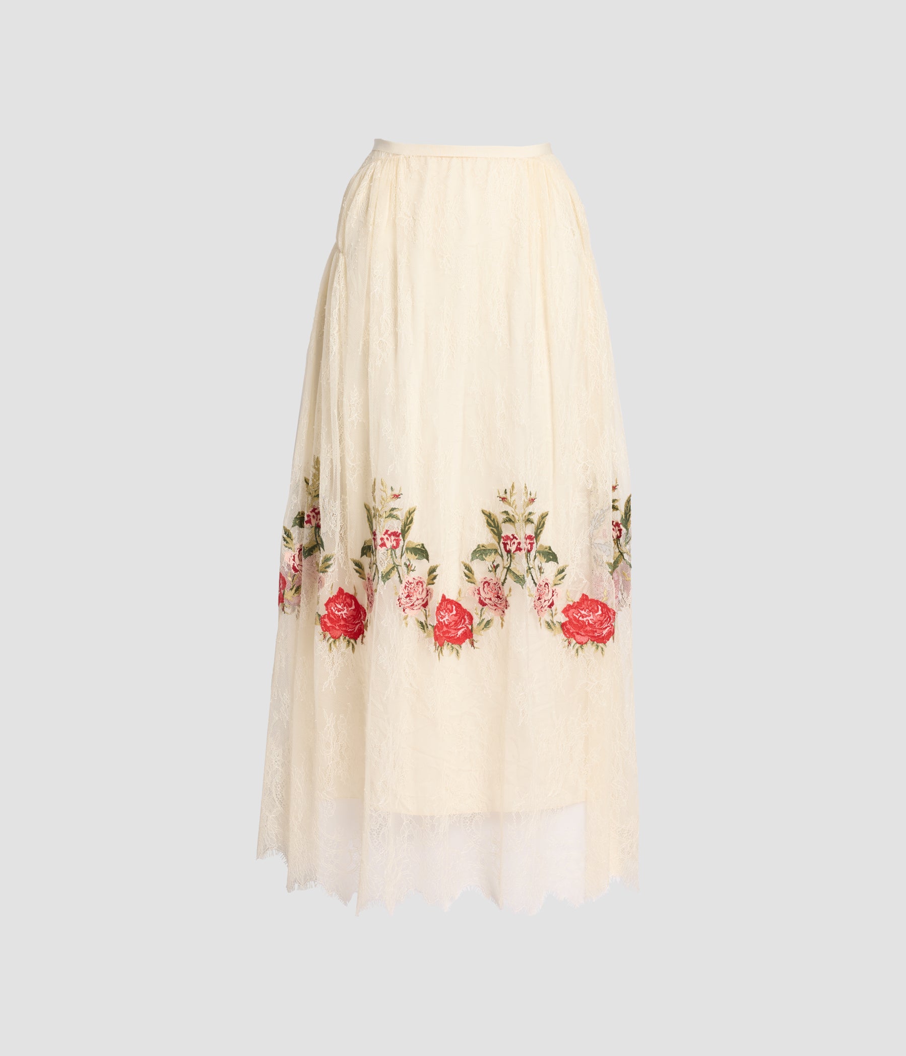 Embroidered Floral Lace Midi Skirt