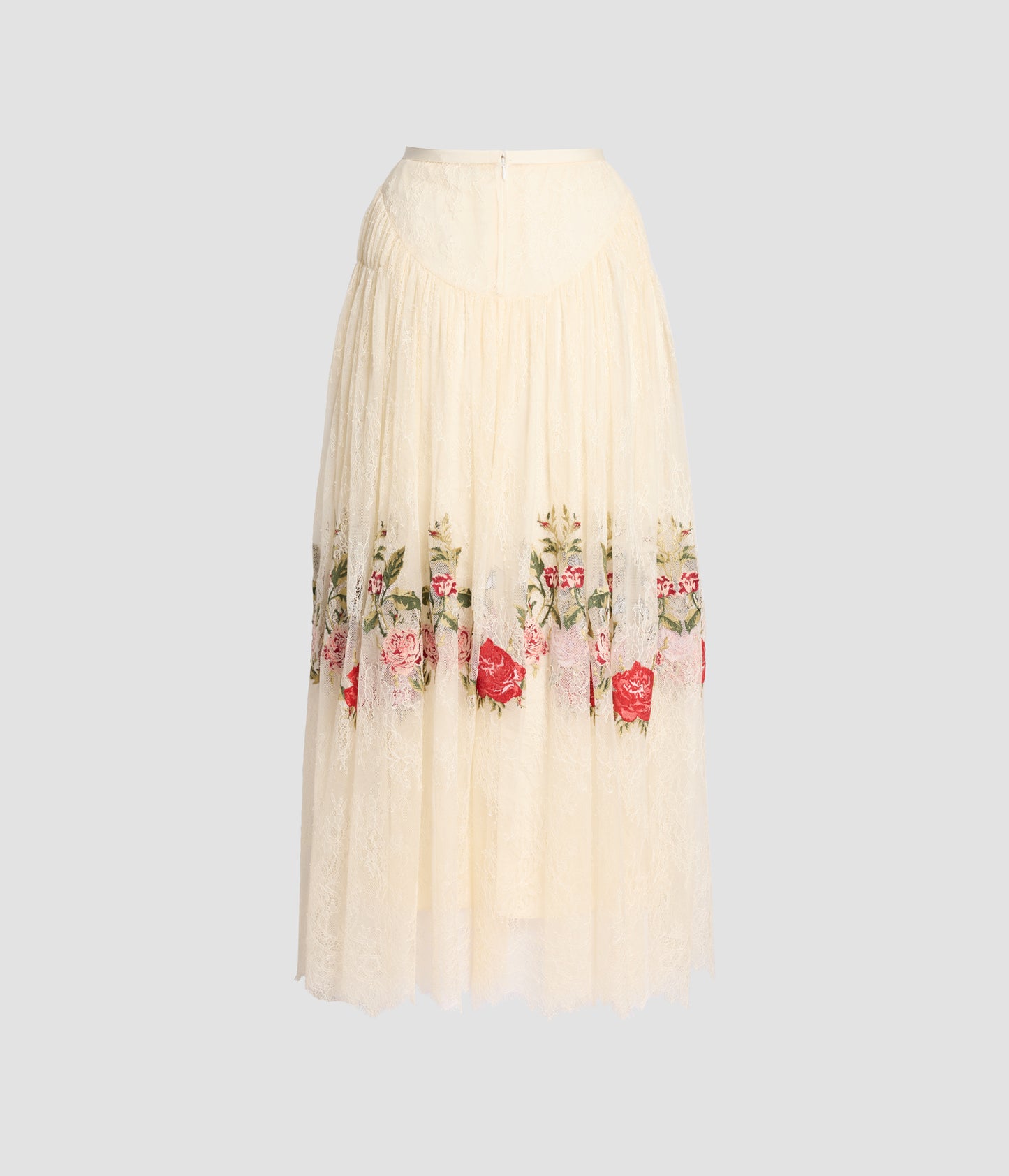 Embroidered Floral Lace Midi Skirt