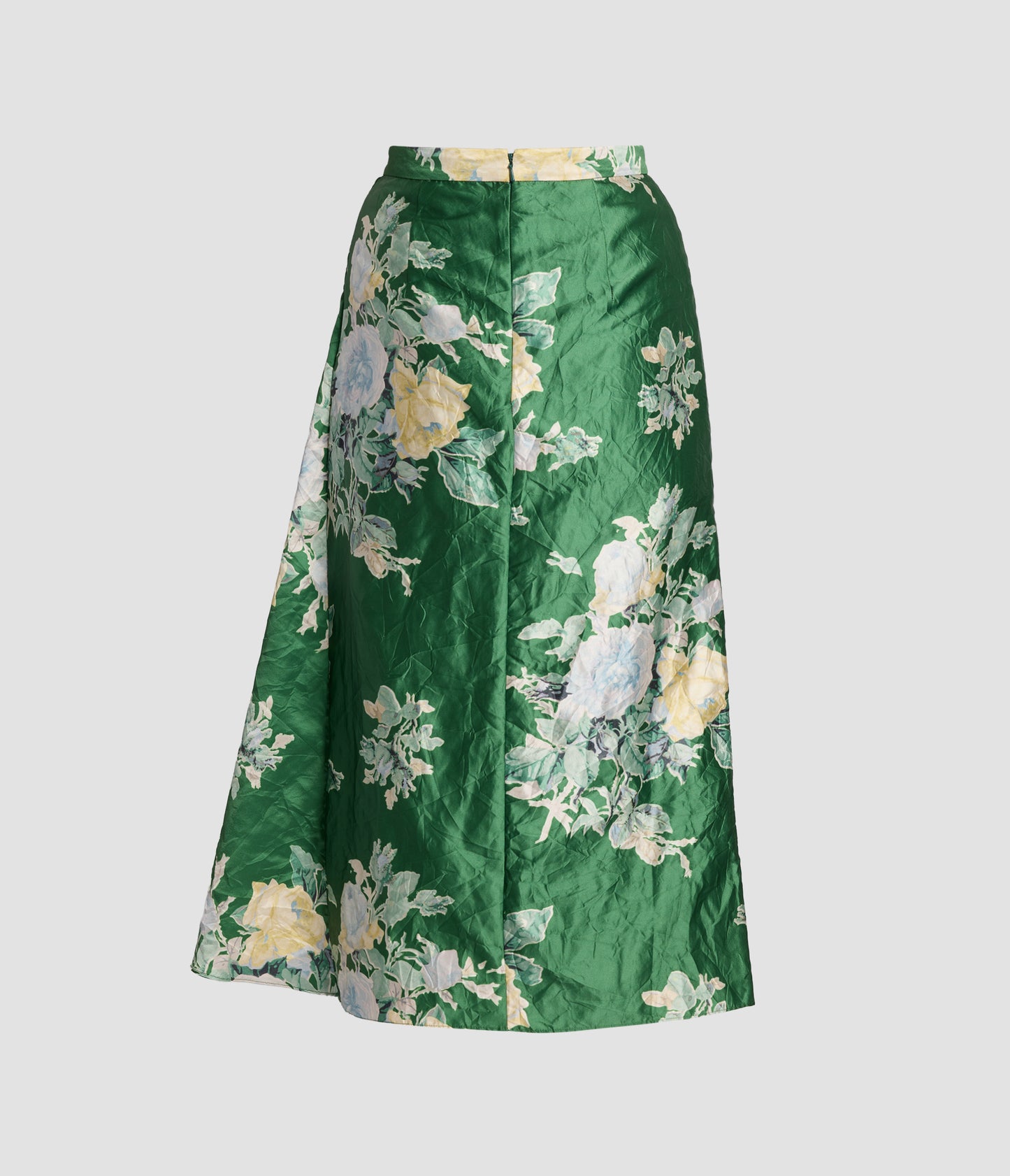 Floral Print Textured Satin Draped Midi Skirt