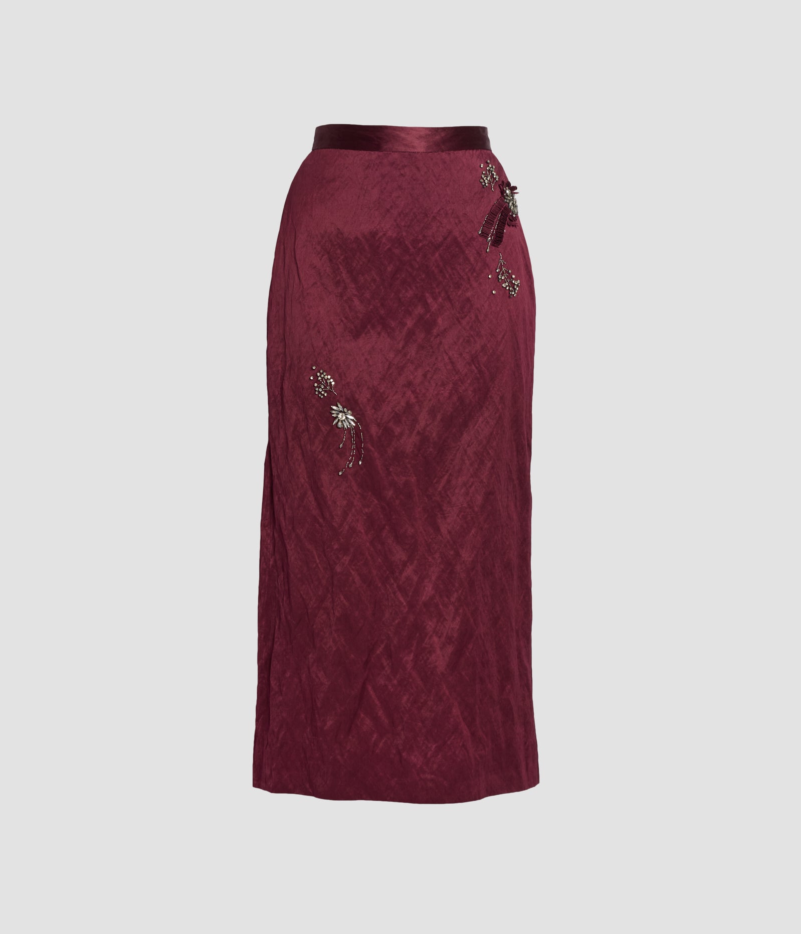 Embroidered Textured Satin Midi Skirt