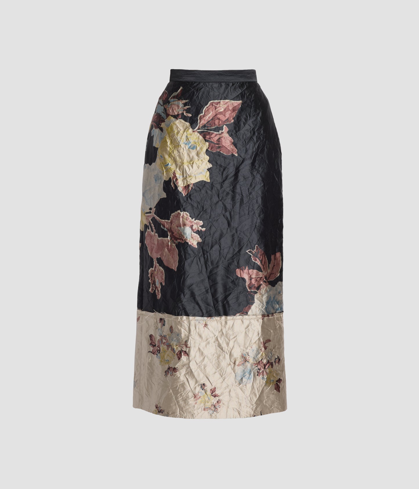 Floral Textured Satin Midi Pencil Skirt