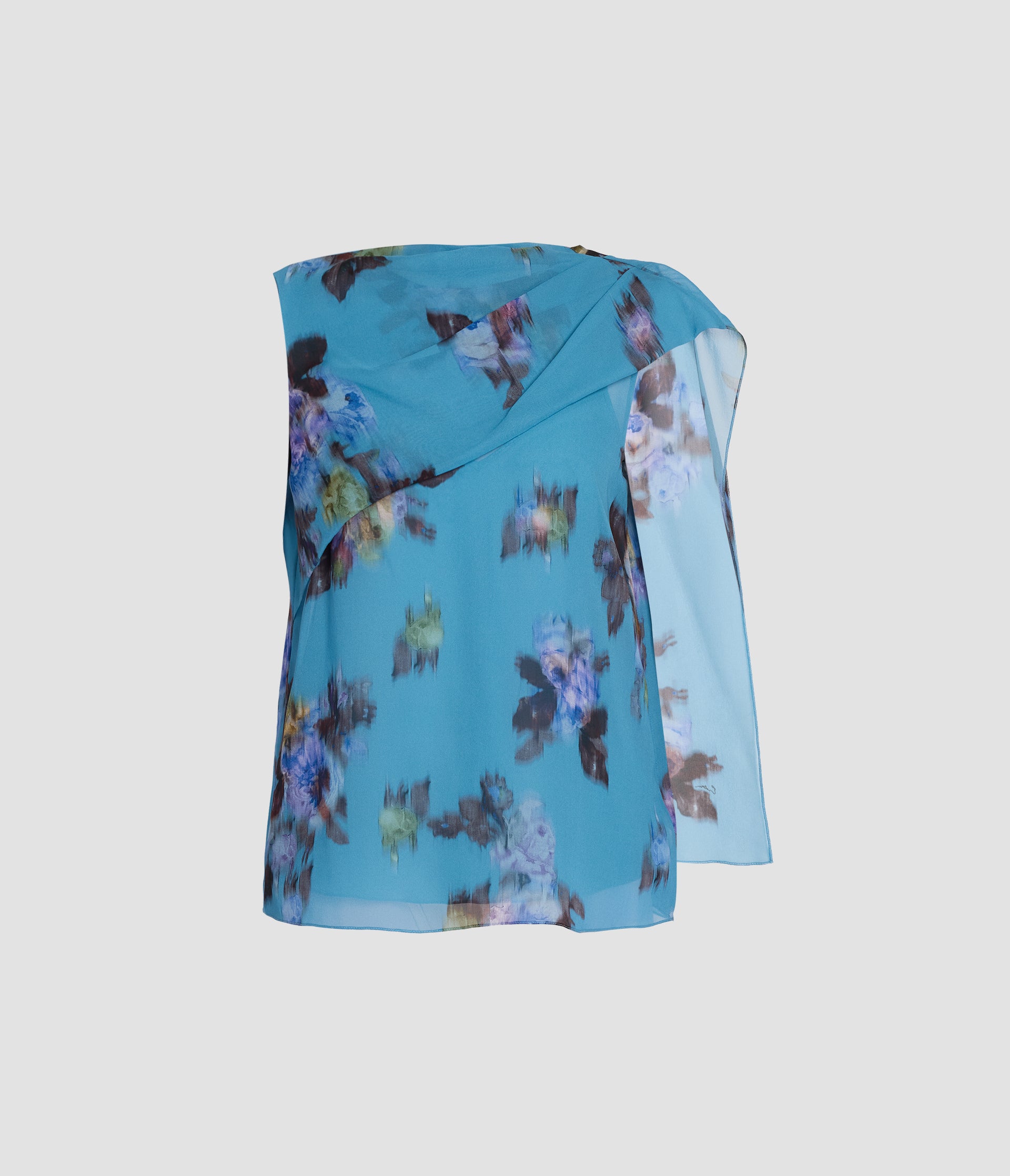 Floral Heavy Silk Voile Sleeveless Draped Top