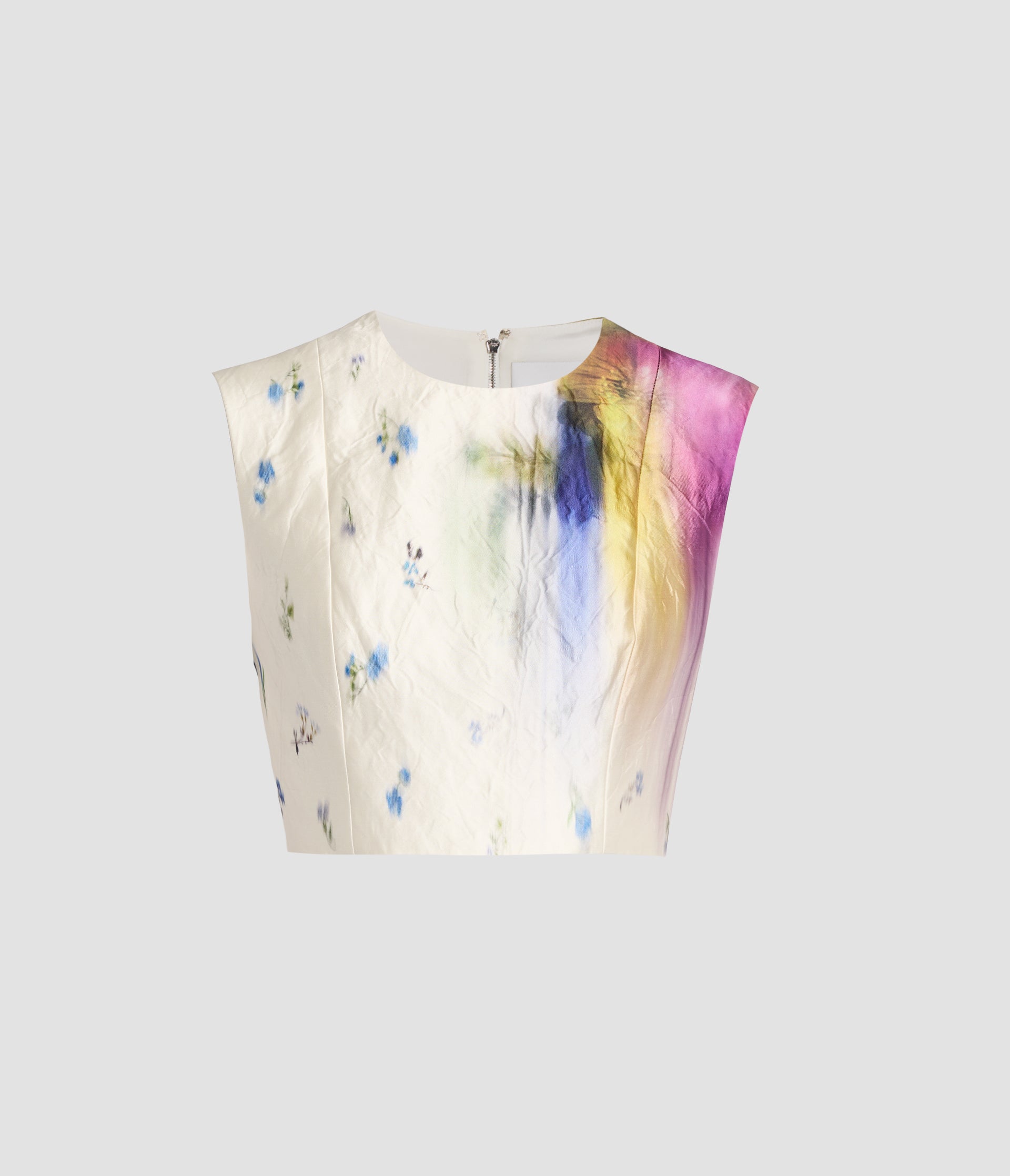 Printed Textured Satin Cropped Sleeveless Top