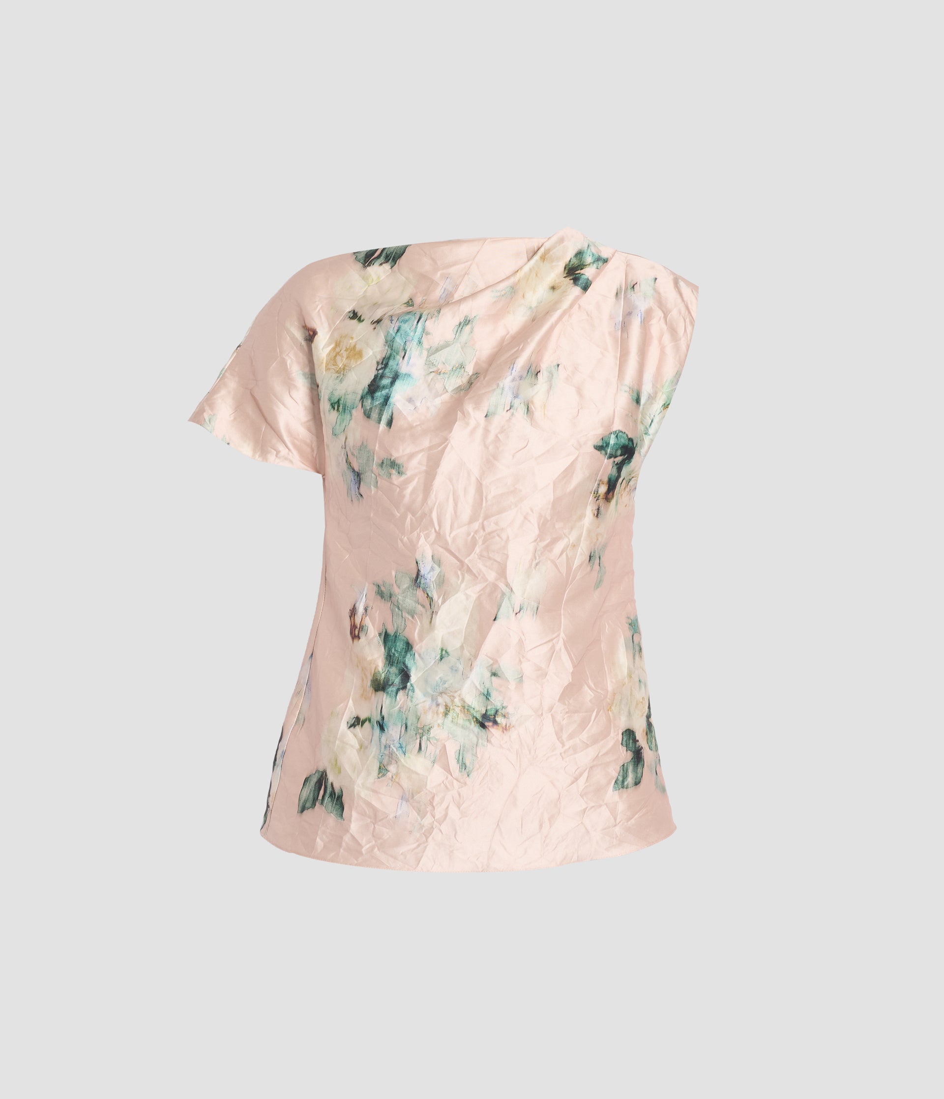Floral Textured Satin Sleeveless Draped Top