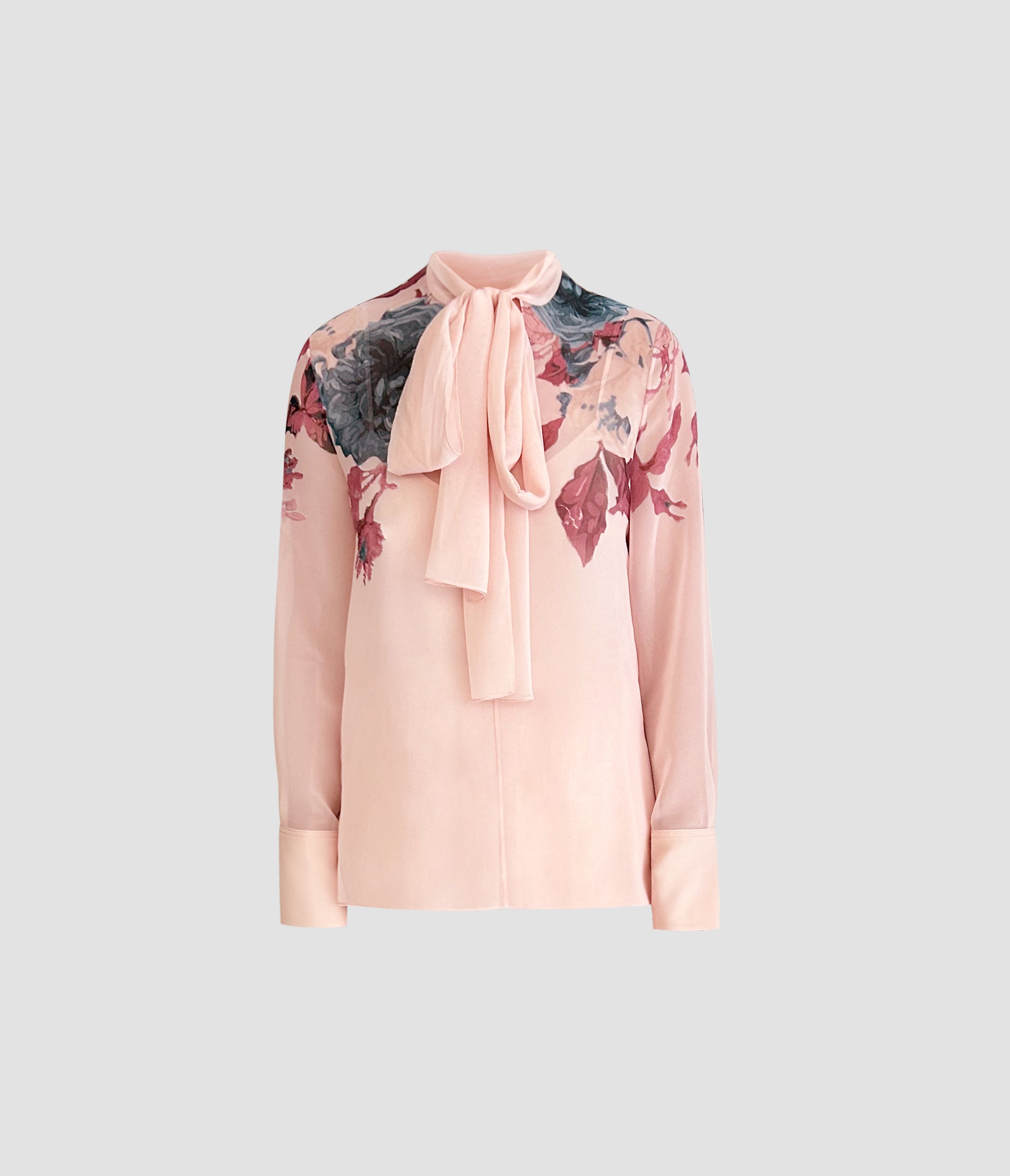 Floral Pleated Voile Long Sleeve Blouse