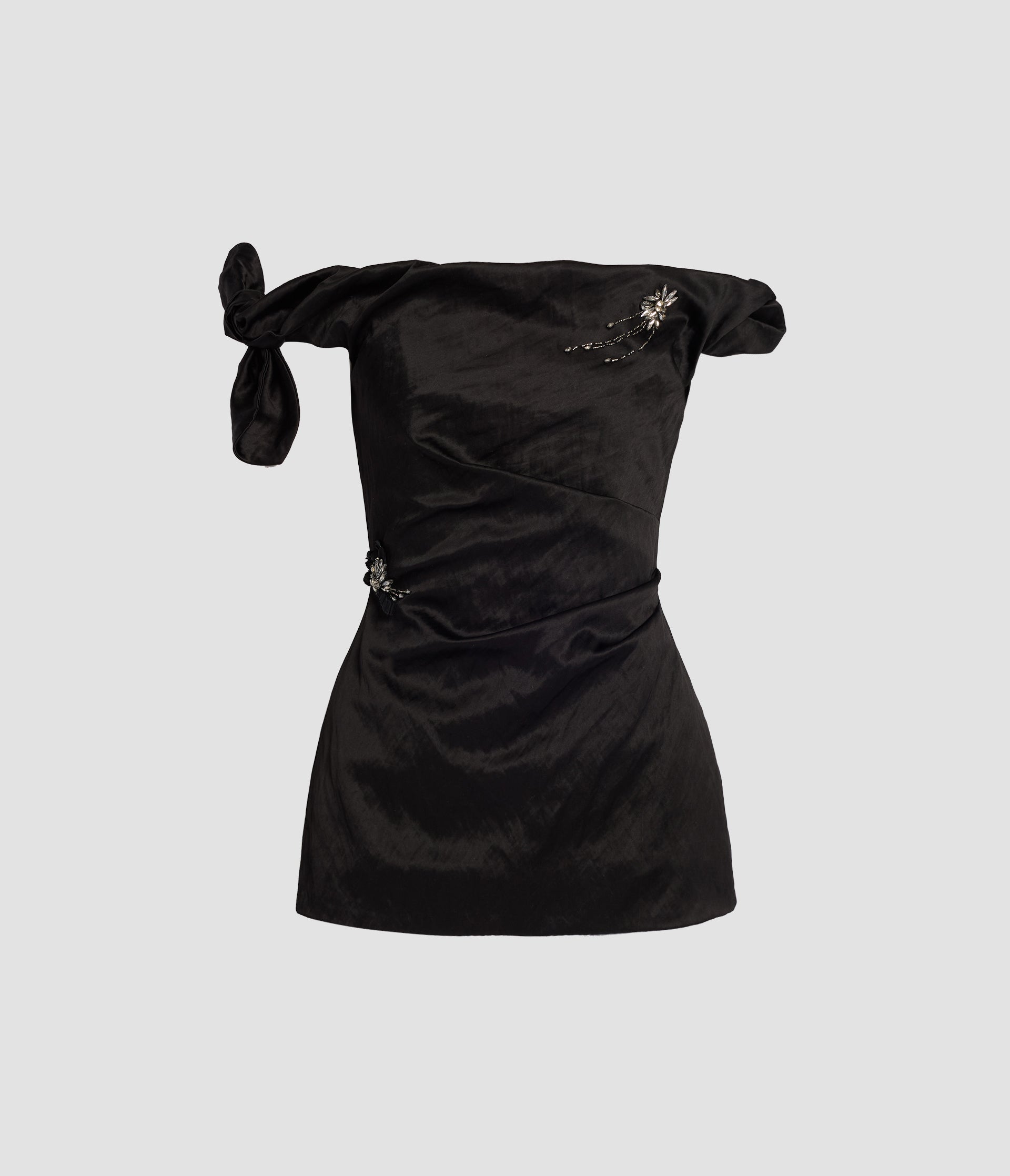 Embroidered Textured Satin Off-the-Shoulder Top